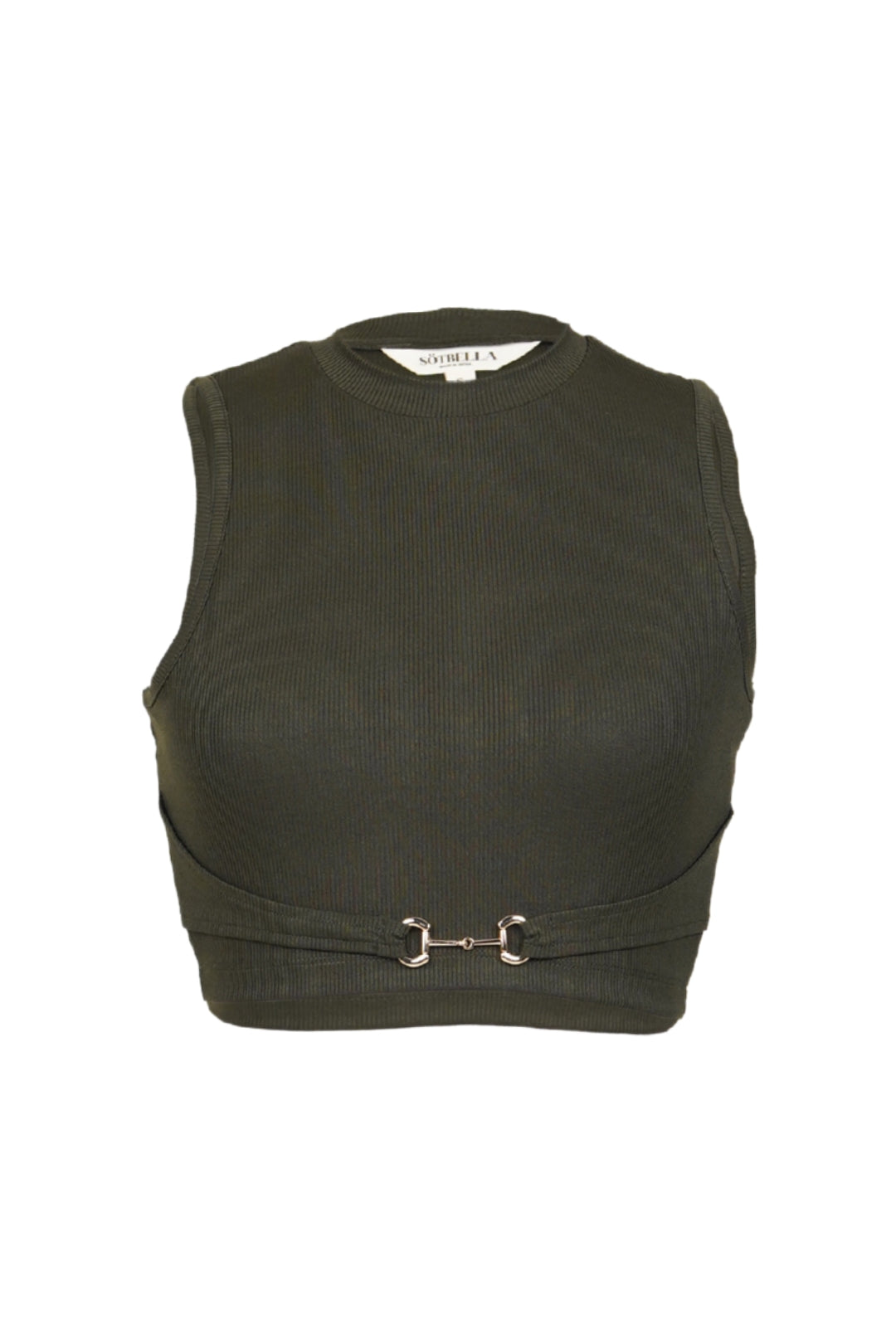 ROUND NECK BUCKLE DETAIL CROP TOP