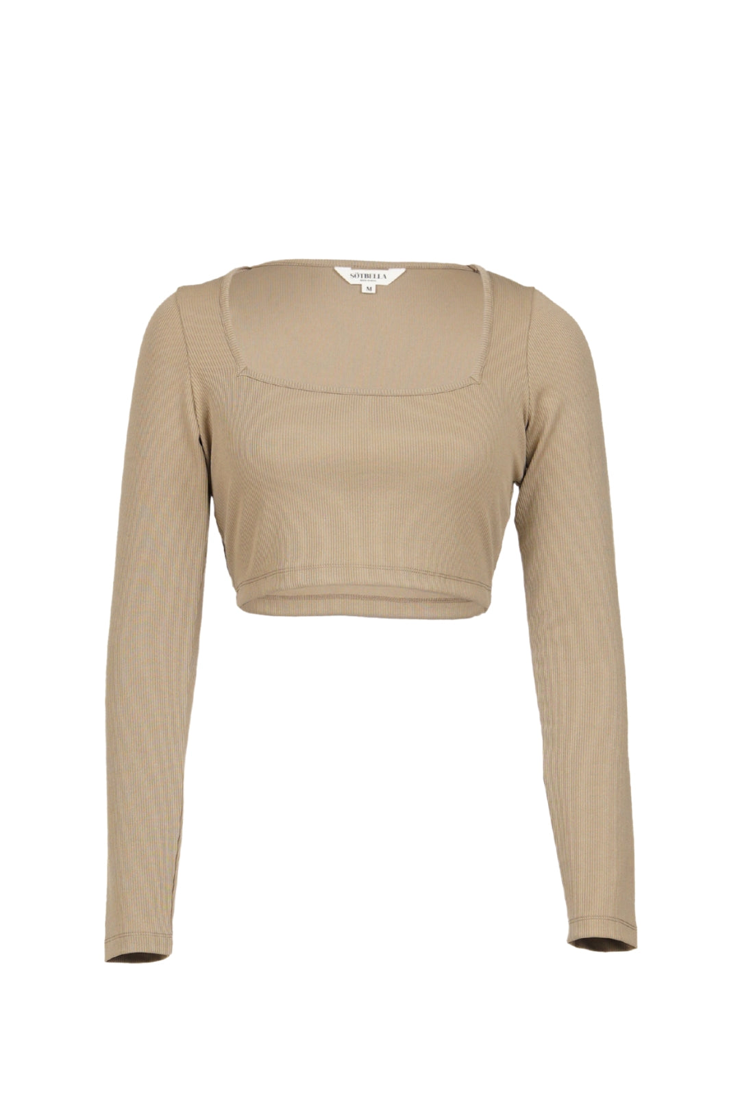 BROWN SQUARE NECK FULL-SLEEVE CROP TOP