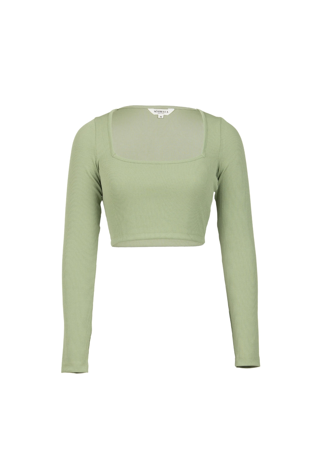SAGE GREEN SQUARE NECK FULL-SLEEVE CROP TOP