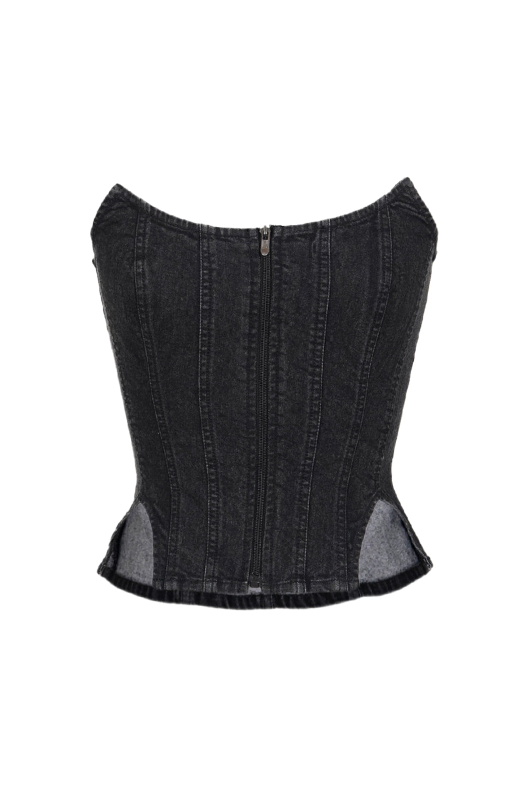 BLACK CORSET TOP WITH PLEATED DENIM SKIRT CO-ORD SET