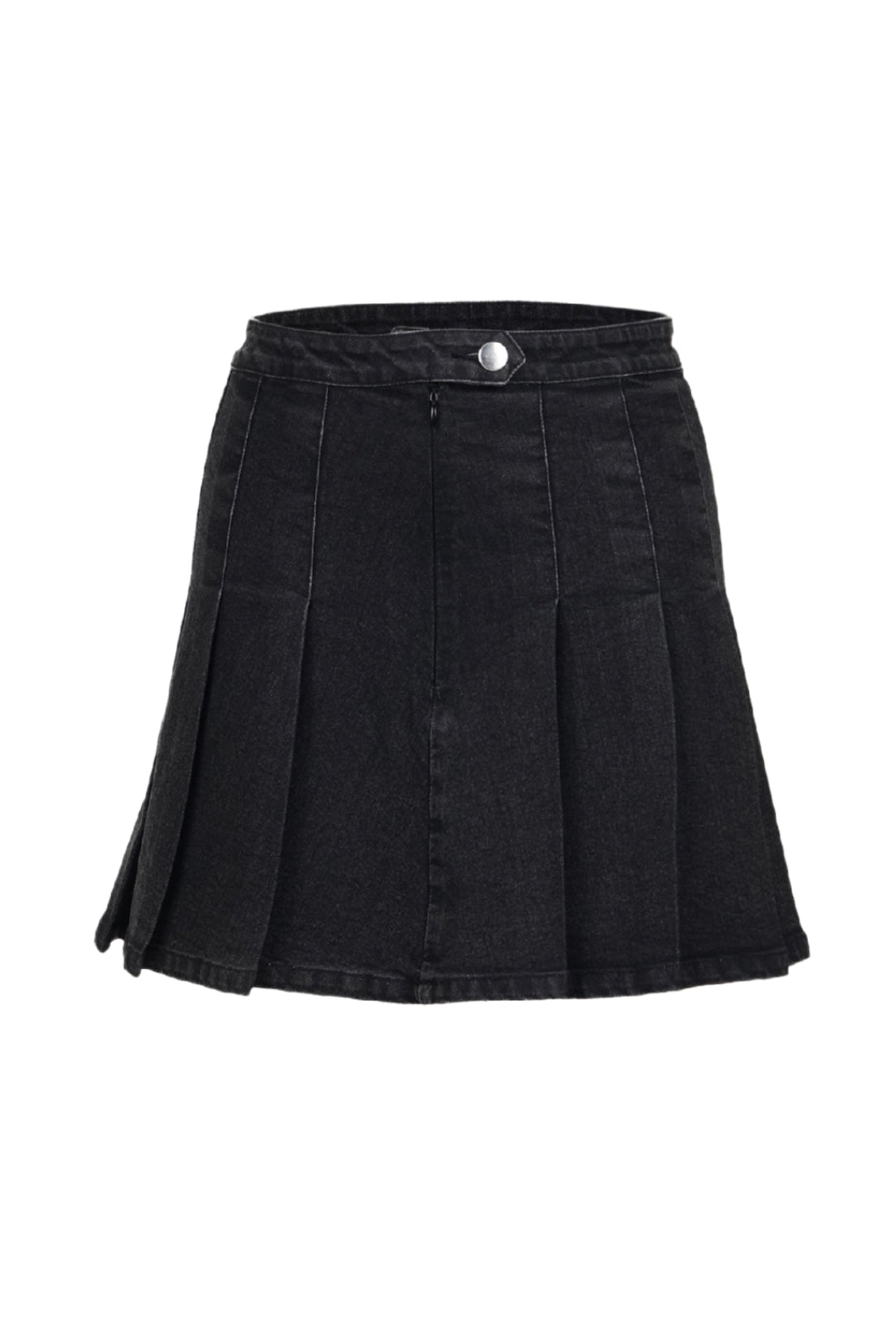 PLEATED BLACK DENIM MINI SKIRT