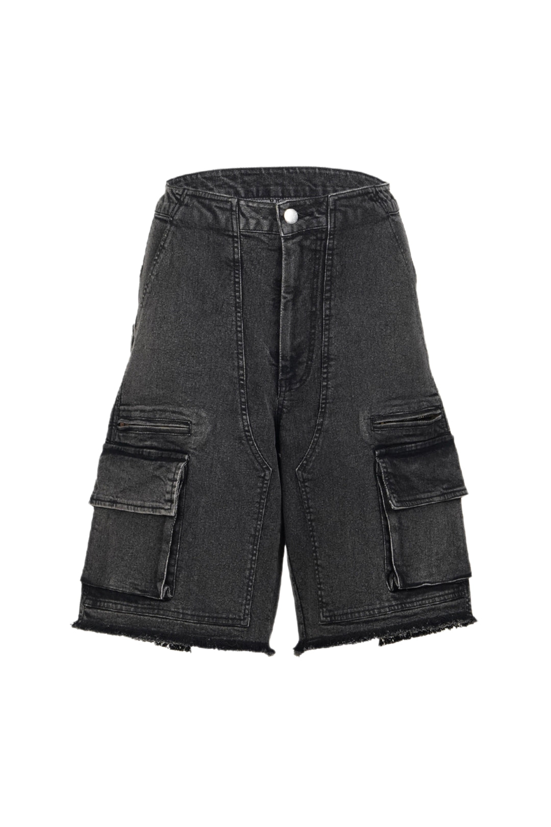 UTILITY POCKET BLACK DENIM SHORTS