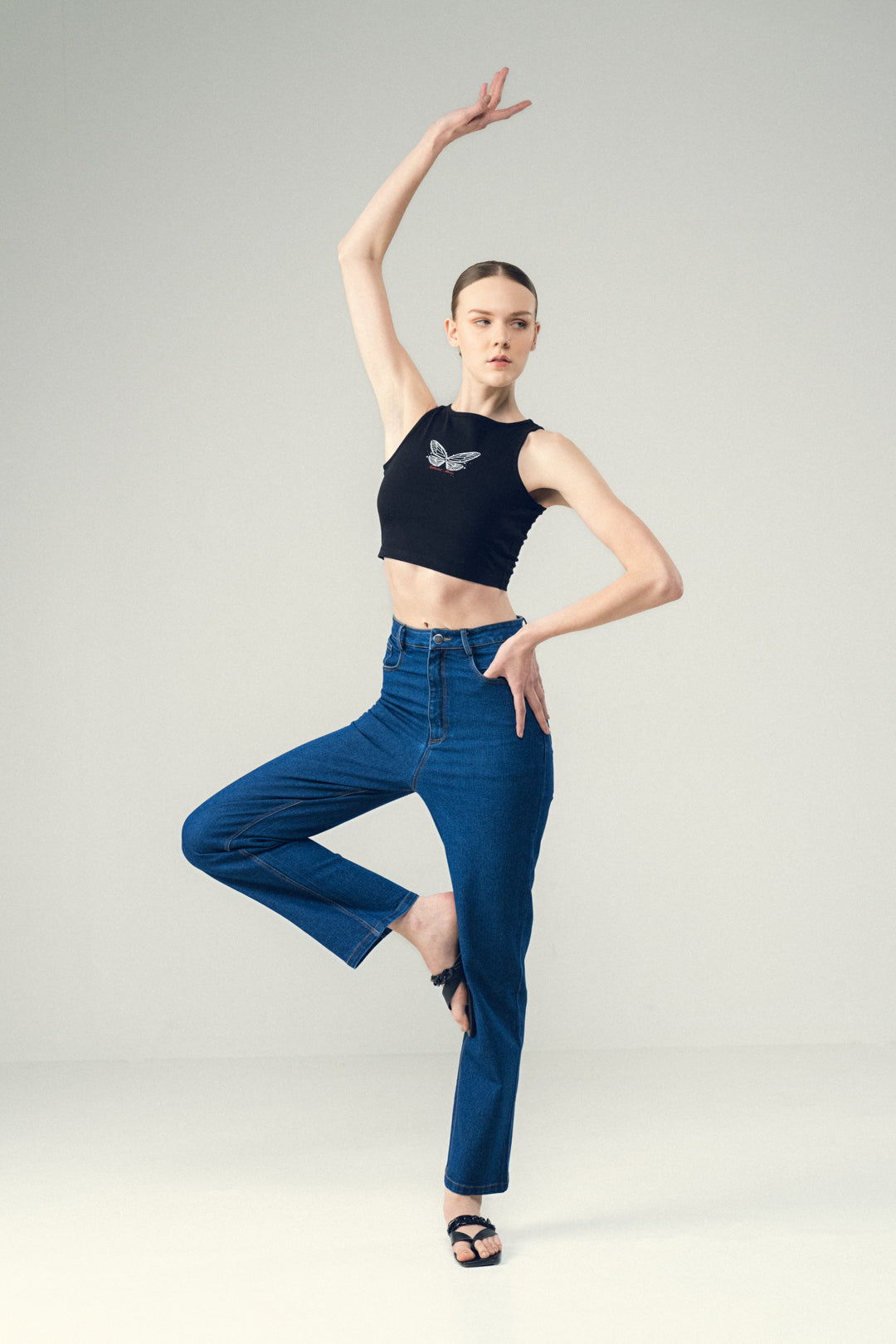 BLACK BUTTERFLY CROPPED TOP