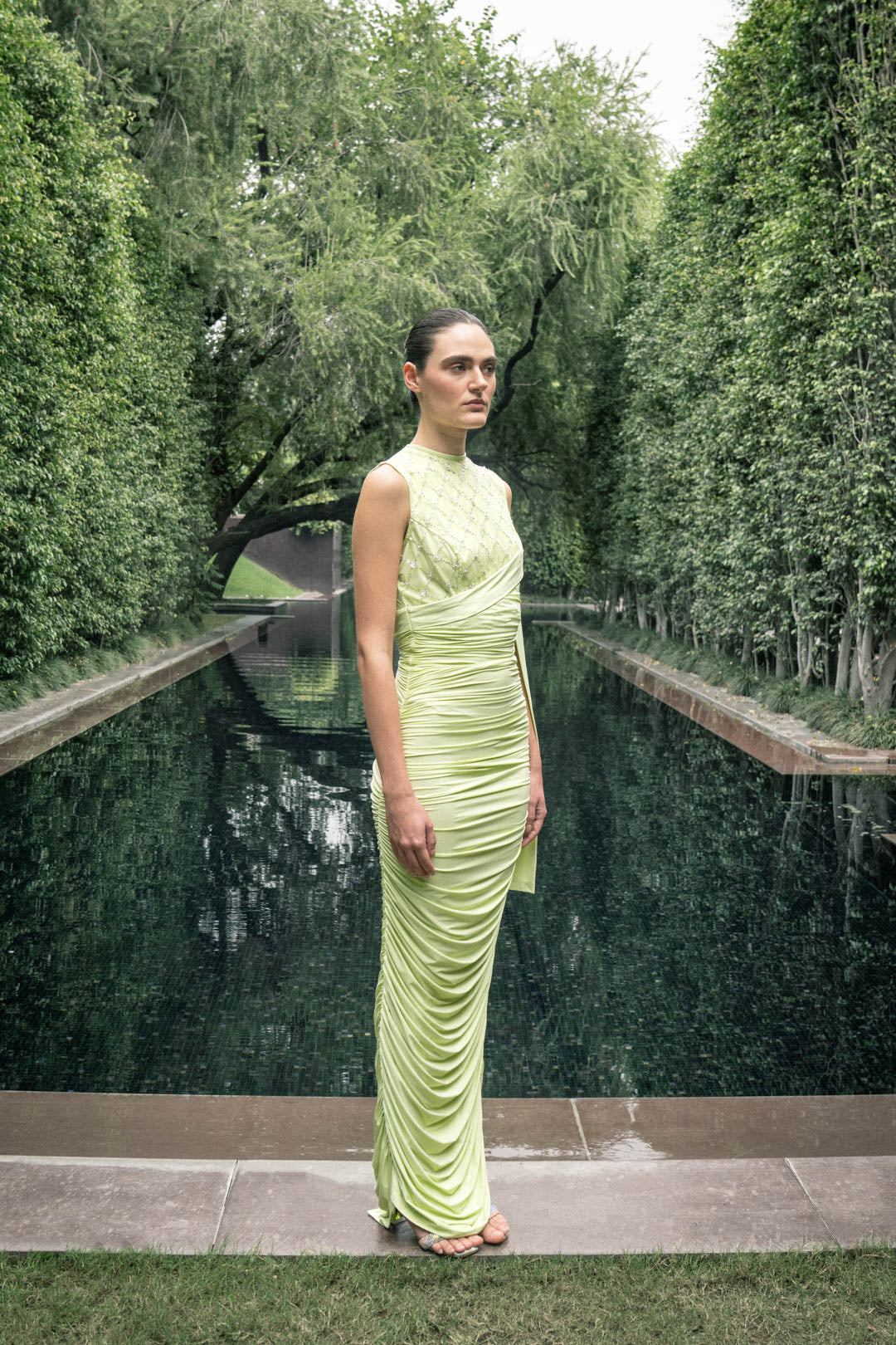 PASTEL LIME DRAPED GOWN