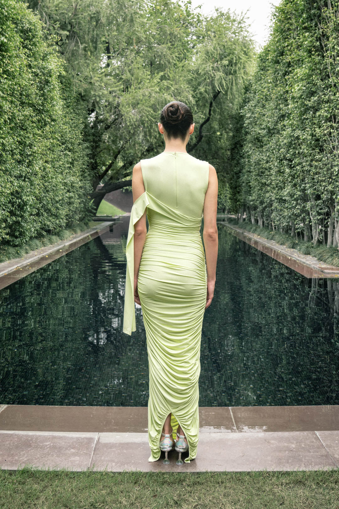 PASTEL LIME DRAPED GOWN