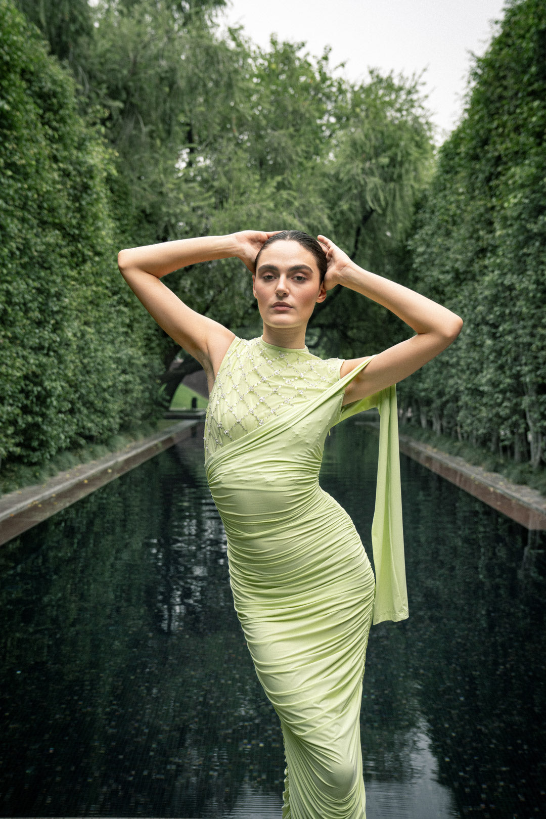 PASTEL LIME DRAPED GOWN