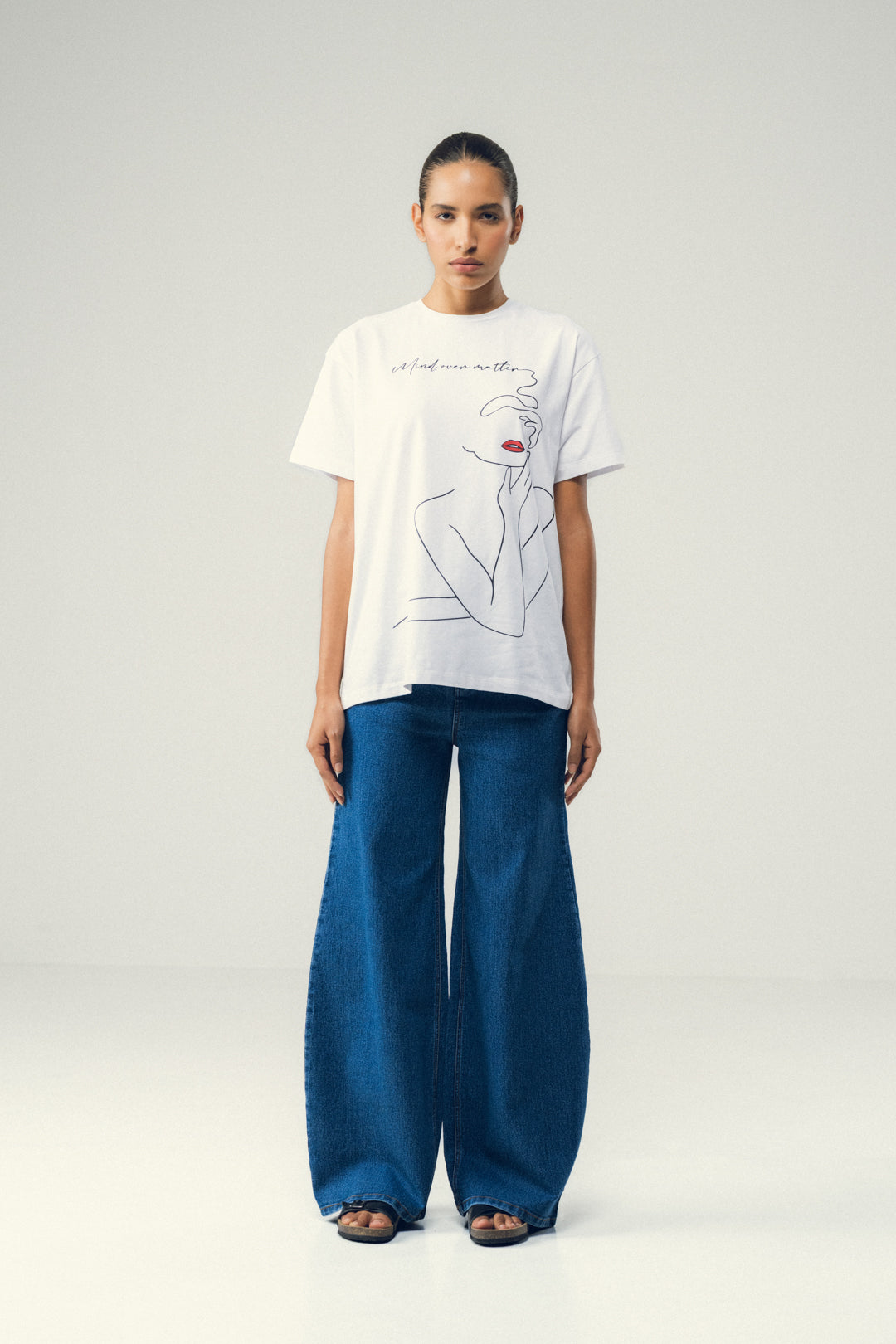 ABSTRACT  LINE ART WHITE TEE