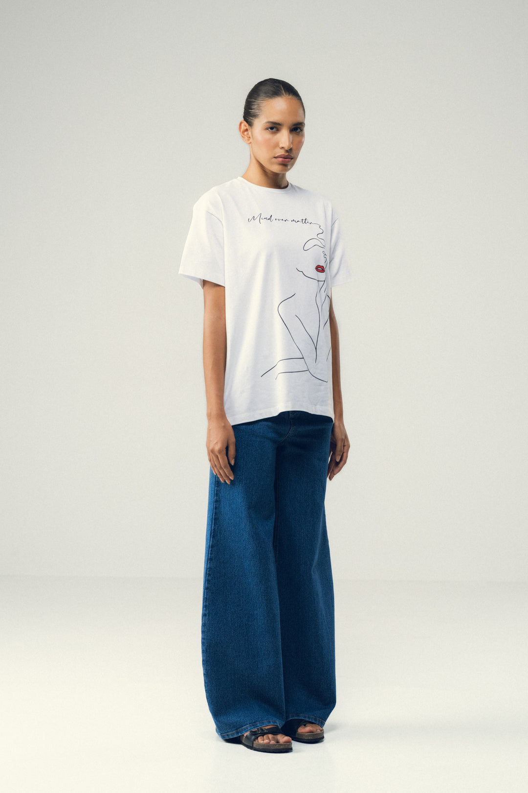ABSTRACT  LINE ART WHITE TEE