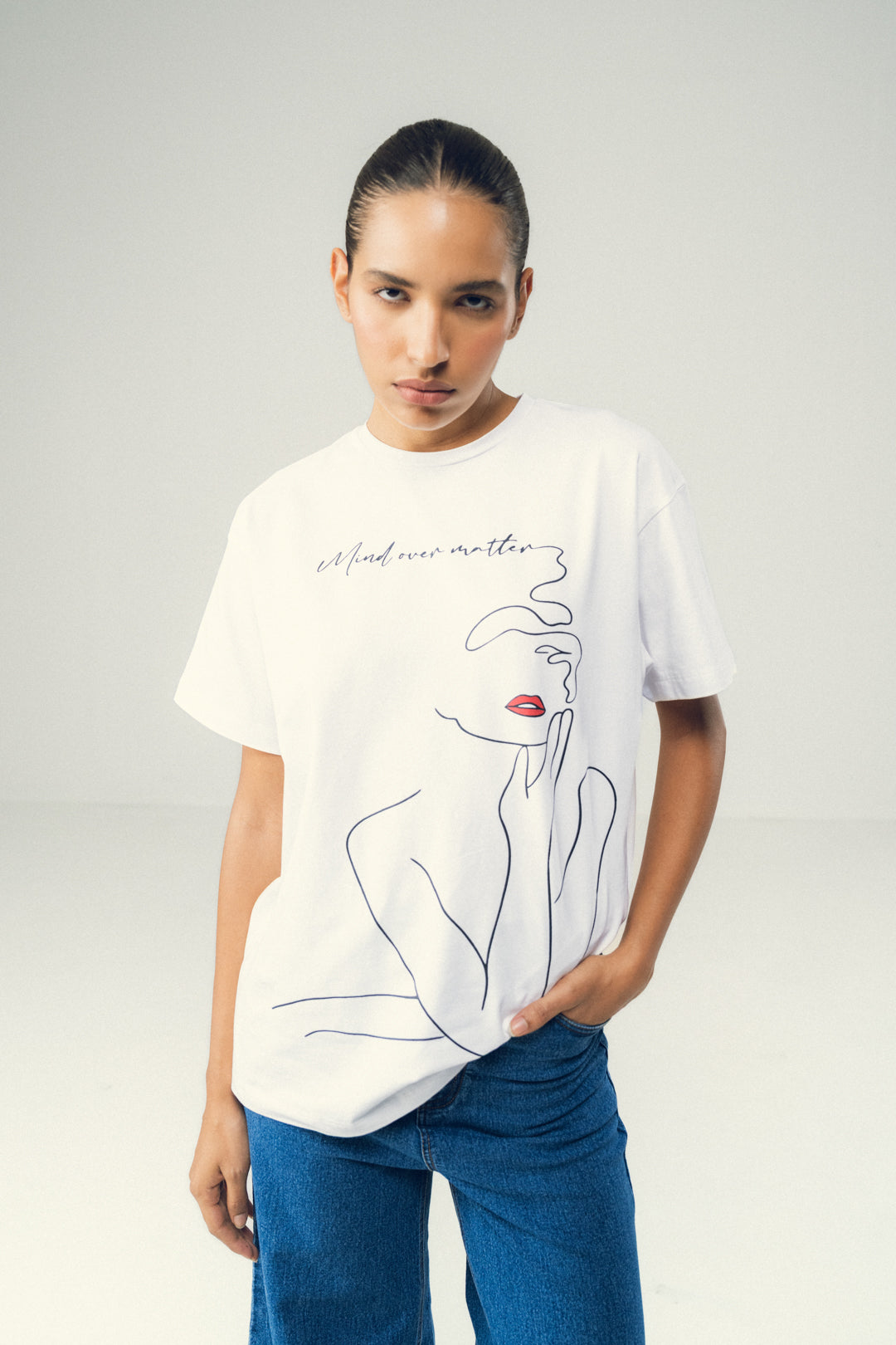ABSTRACT  LINE ART WHITE TEE