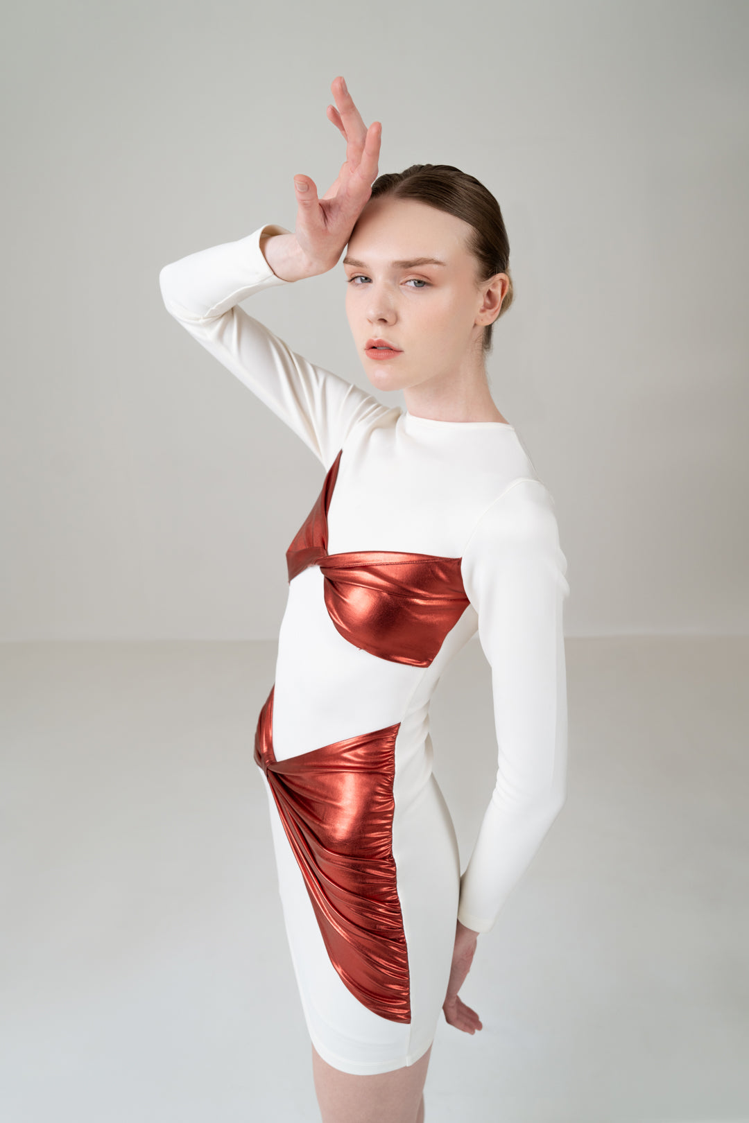 WHITE MINI DRESS WITH CONTRAST PANELLING