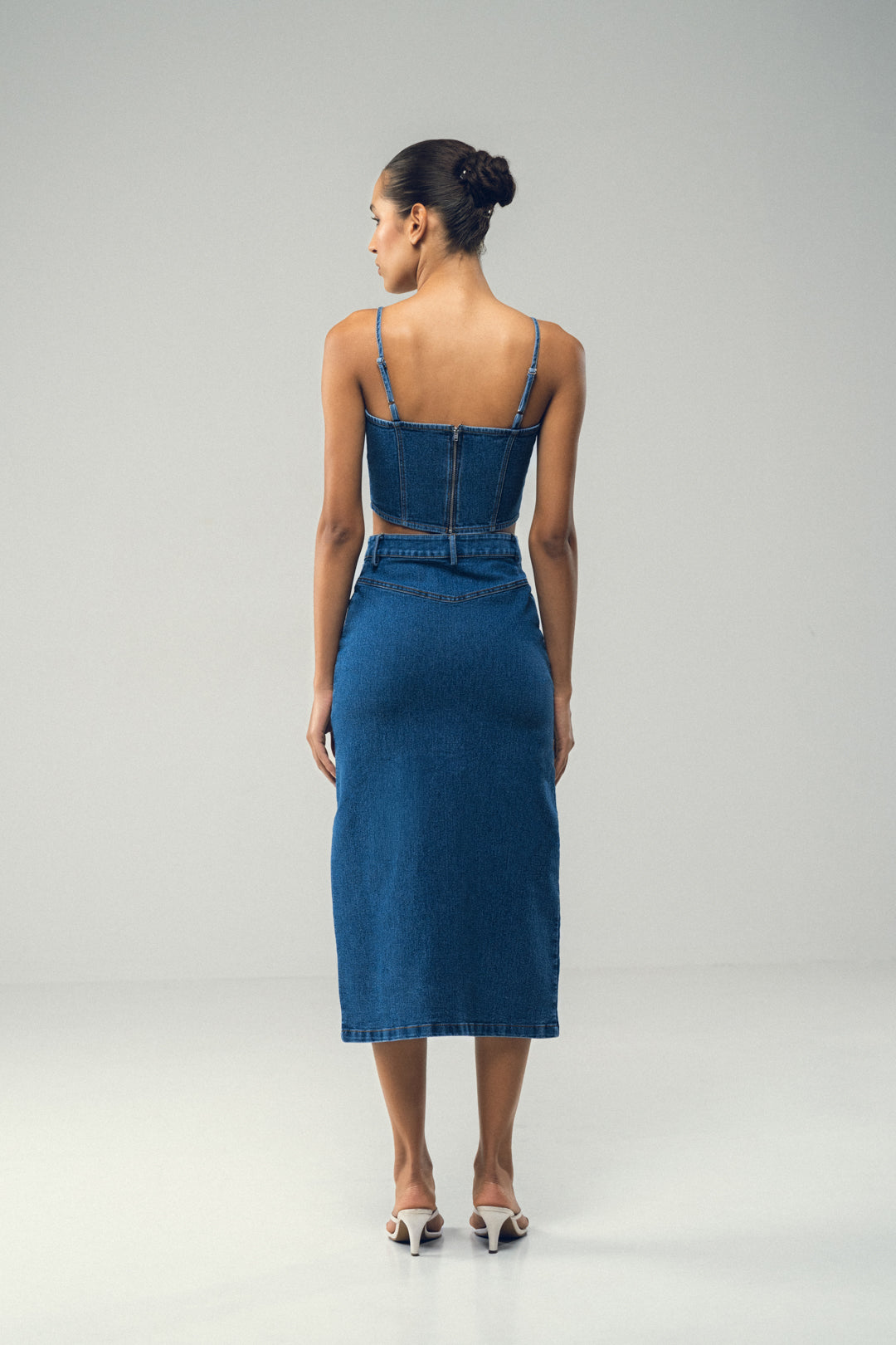 INDIGO SIDE-SLIT MIDI SKIRT