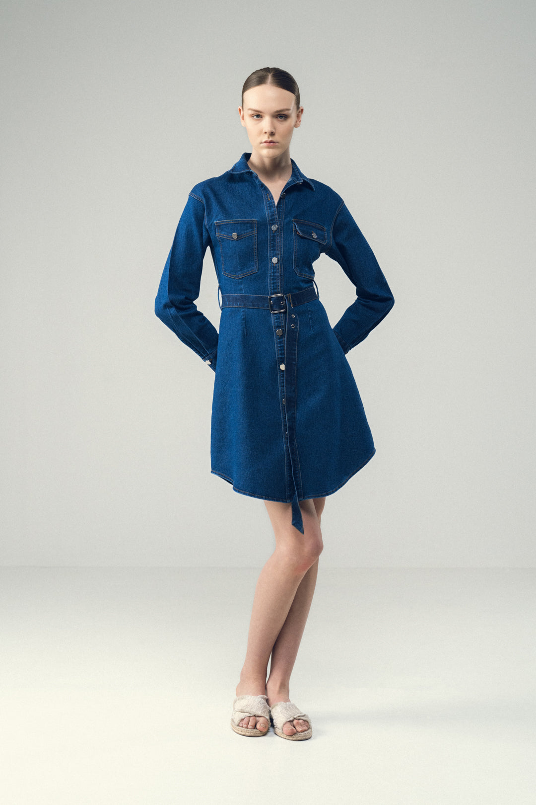 BELTED POWER SHIRT DRESS