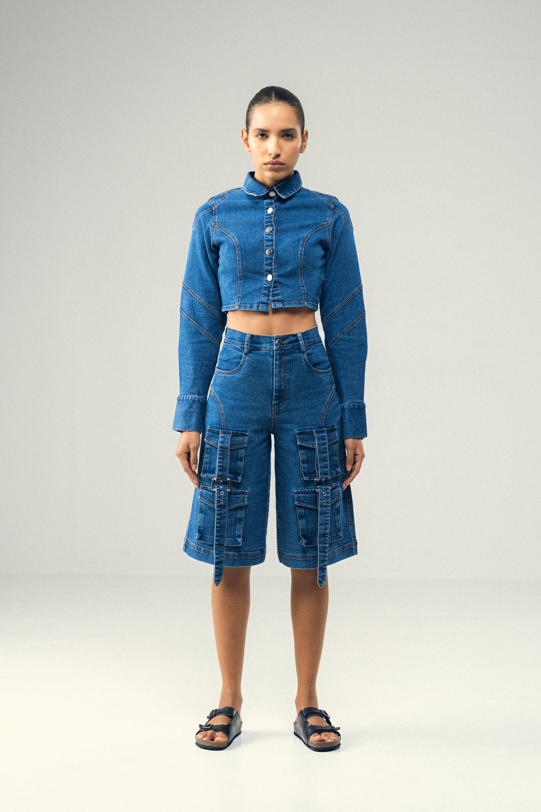 UTILITY ZIP DENIM SHORTS