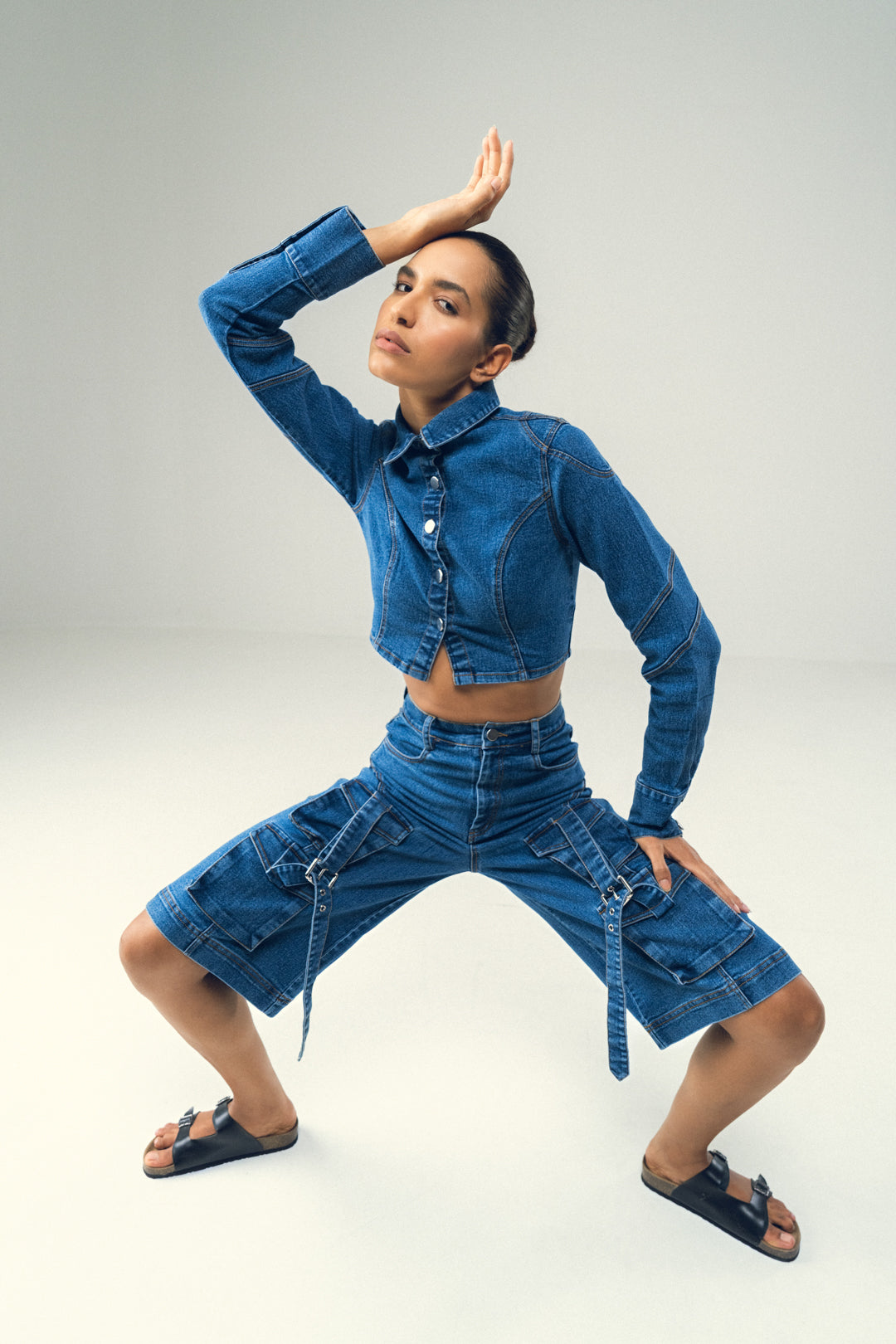 UTILITY ZIP DENIM SHORTS