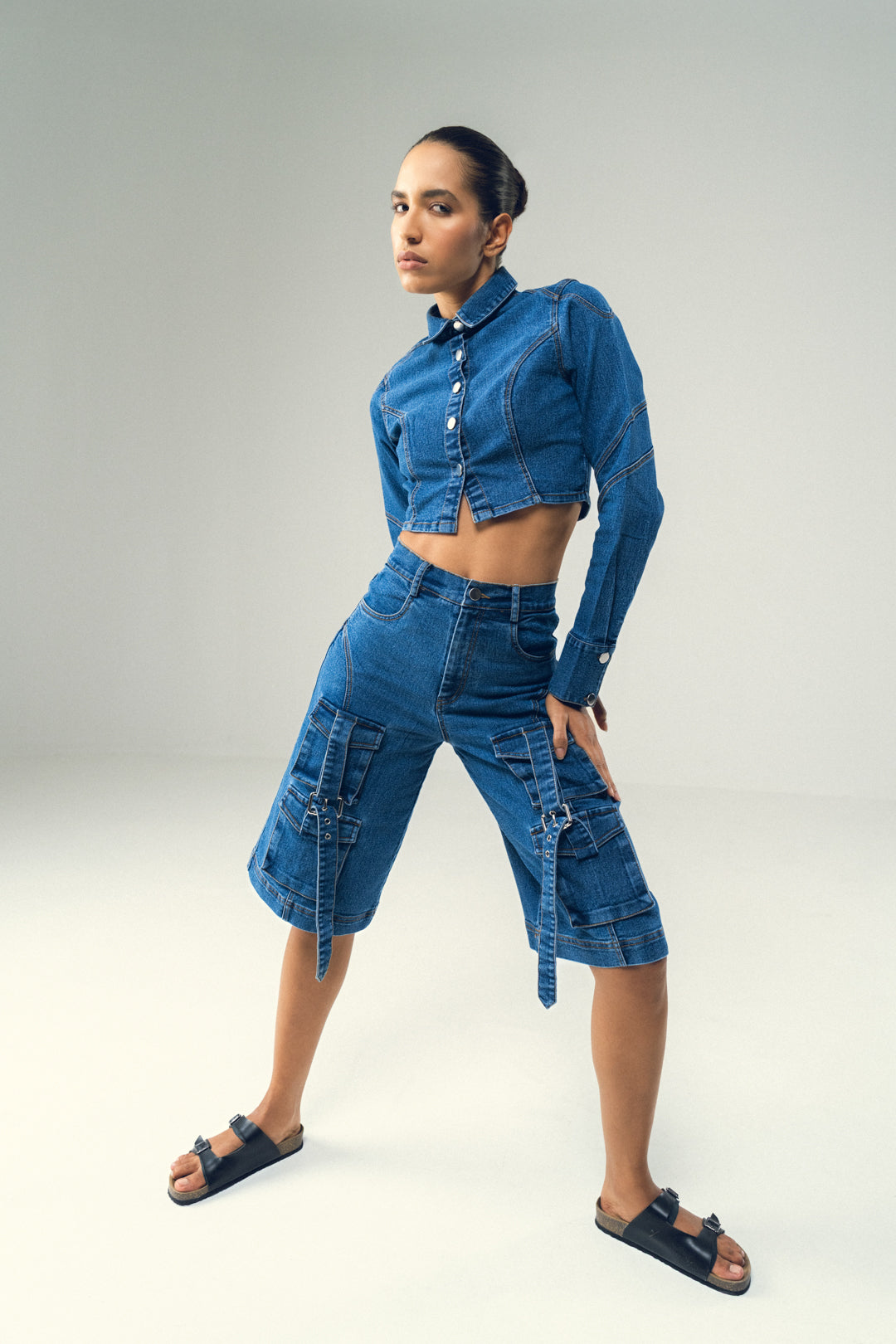 UTILITY ZIP DENIM SHORTS