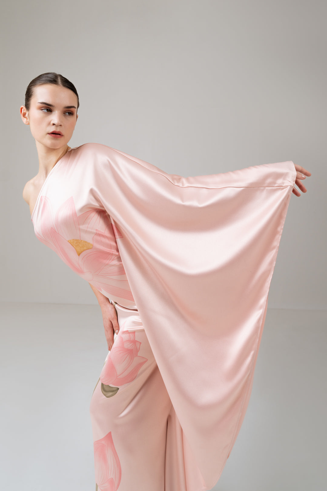 ONE SHOULDER LOTUS KAFTAN DRESS