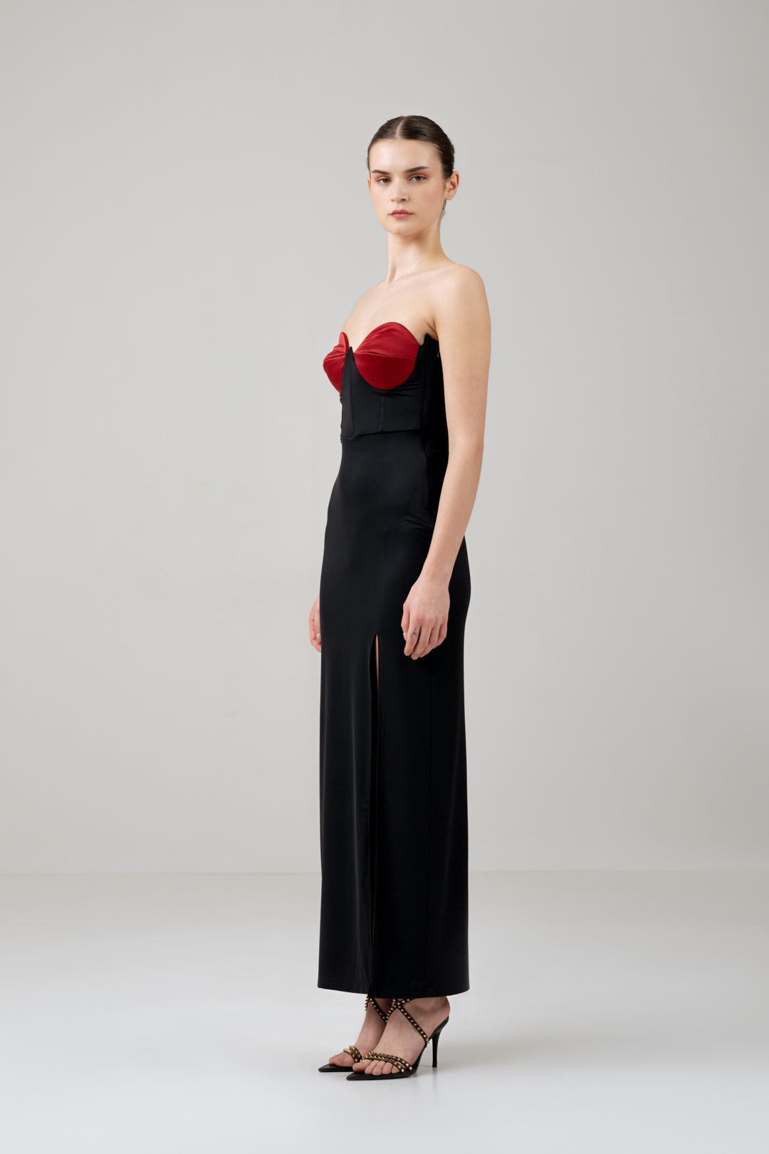 LOVE BUSTIER CORSET DRESS WITH FRONT SLIT