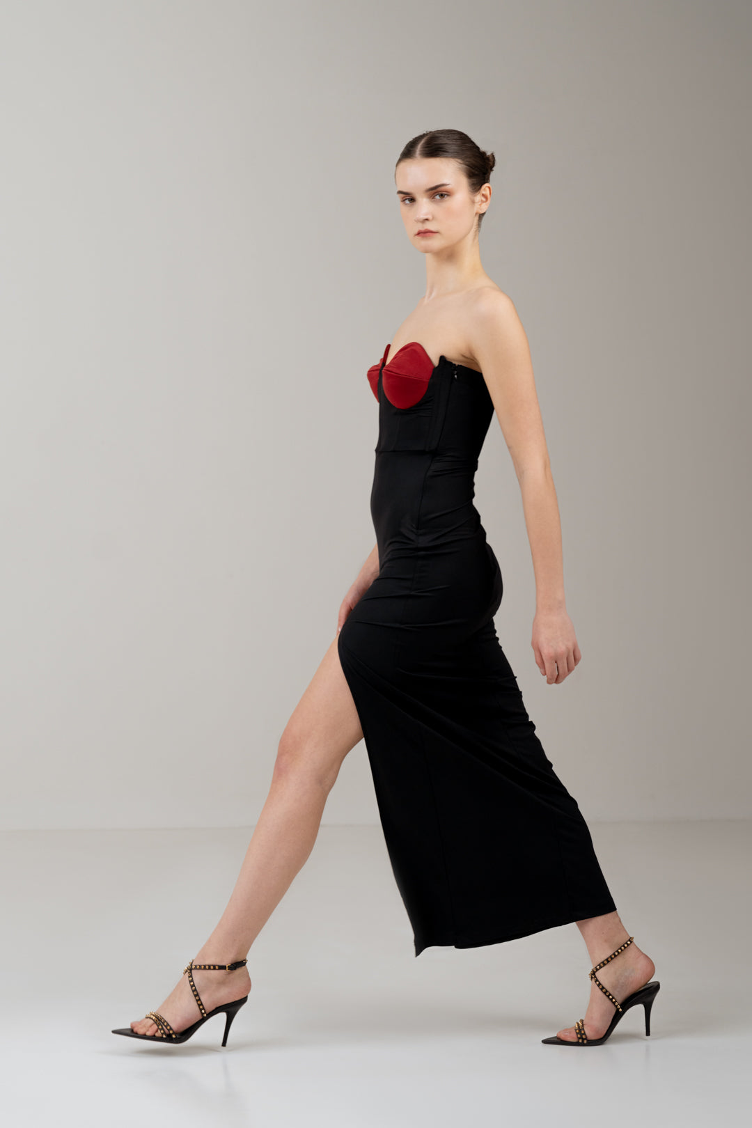 LOVE BUSTIER CORSET DRESS WITH FRONT SLIT