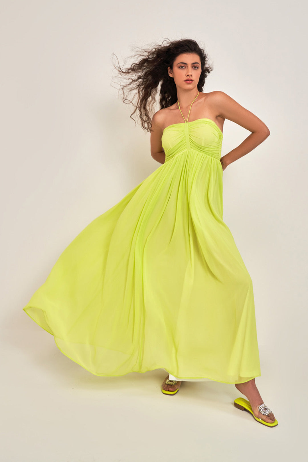 LIME HALTER NECK SUMMER MAXI DRESS