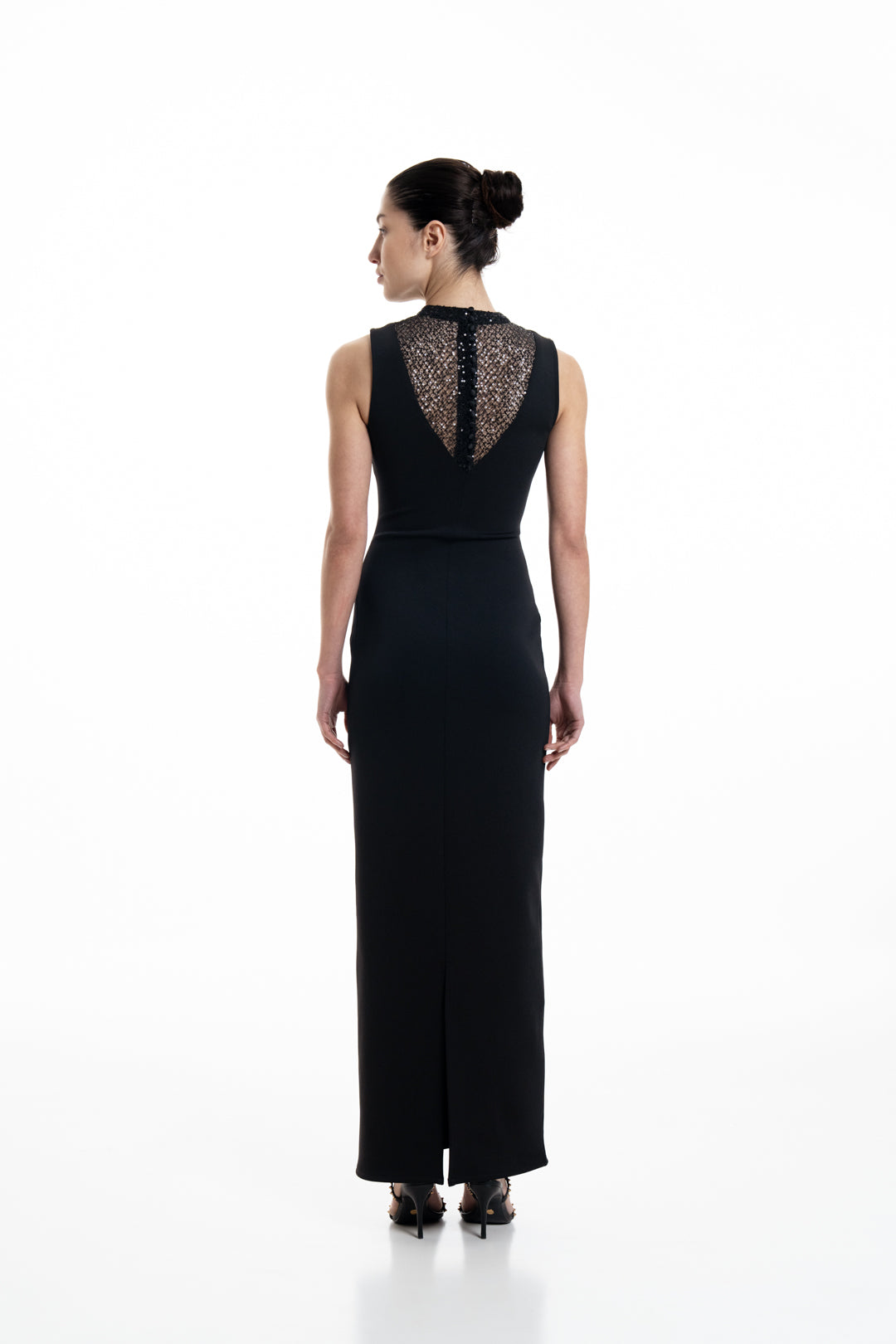 LONG NECKLINE BLACK SEQUIN BODYCON DRESS