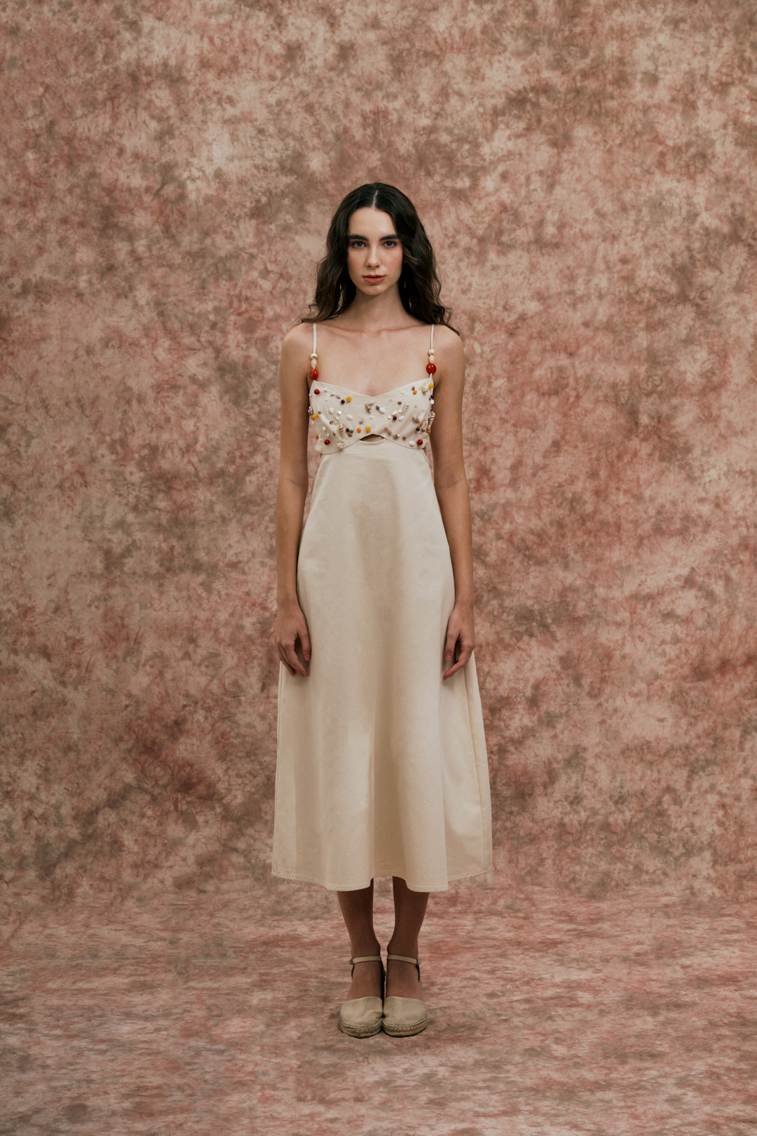 IVORY DRESS WITH SEASHELL AND BEAD DETAIL