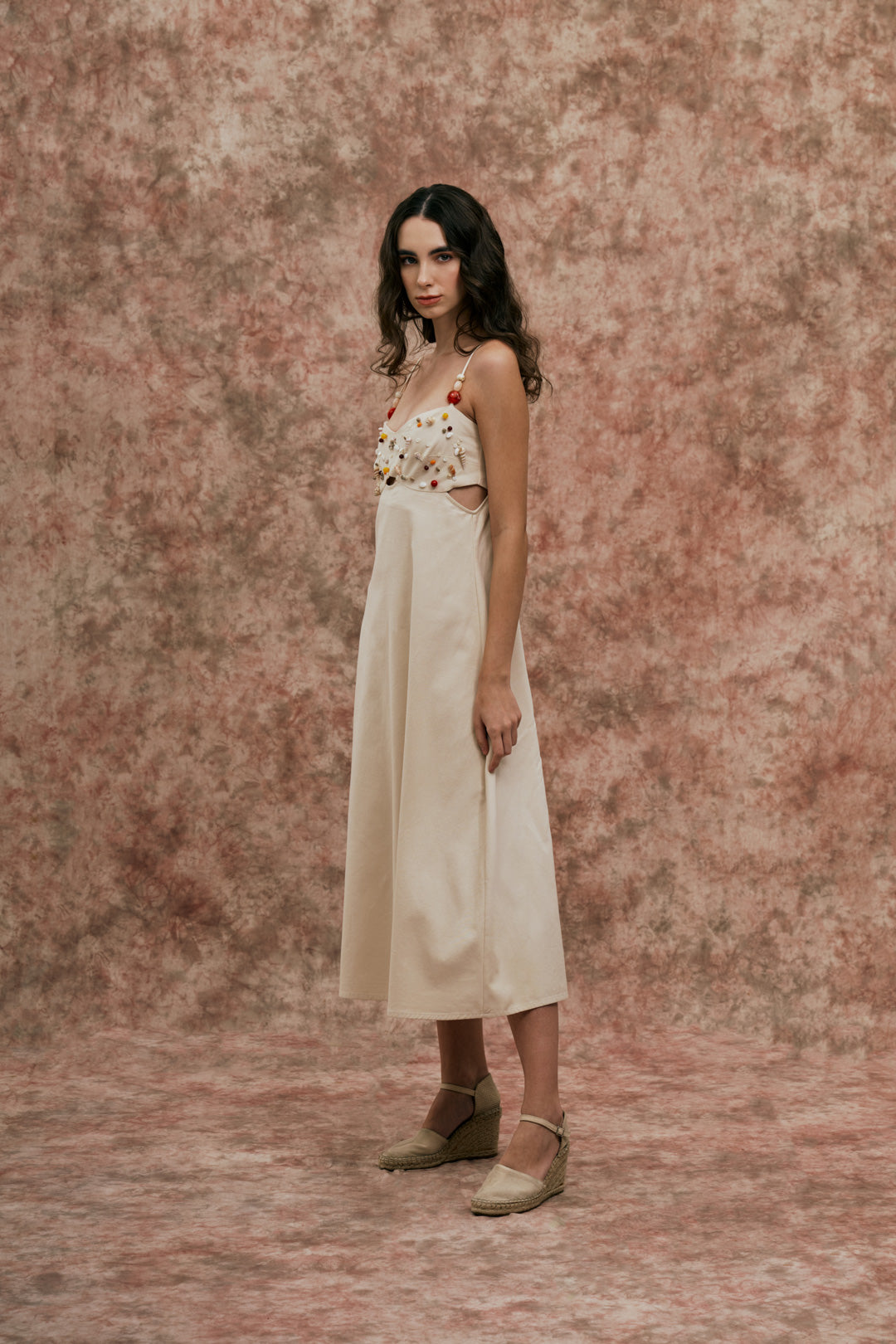 IVORY DRESS WITH SEASHELL AND BEAD DETAIL