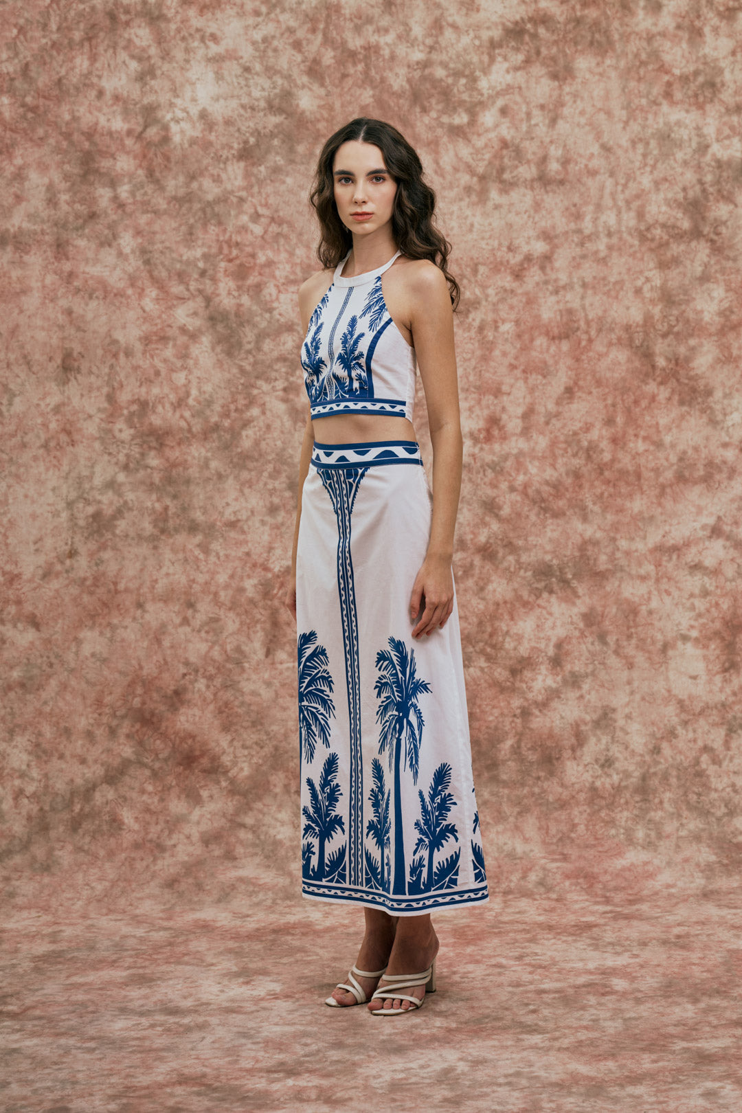 PALM MOTIF HALTER CO-ORD SET