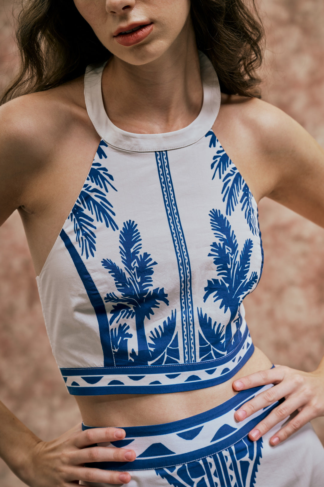 PALM MOTIF HALTER CO-ORD SET