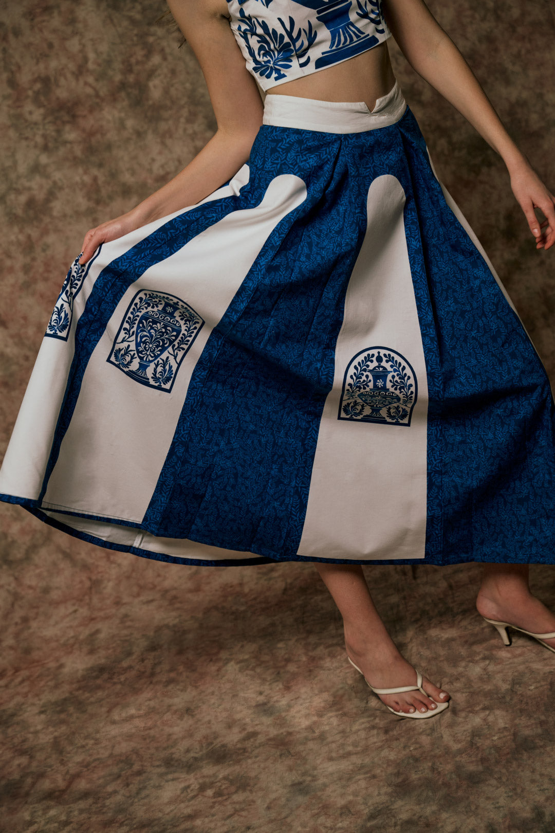 BLUE & WHITE STRUCTURED CROP TOP AND SKIRT SET