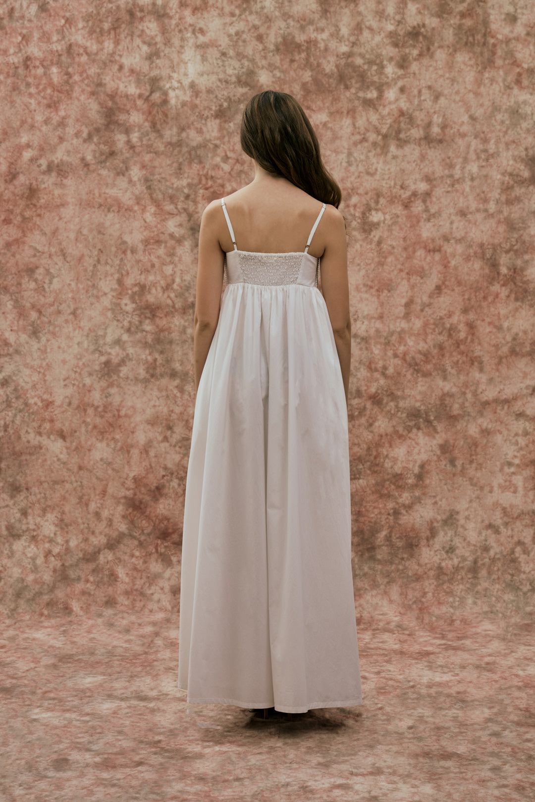 WHITE MAXI DRESS WITH PEARL DETAIL