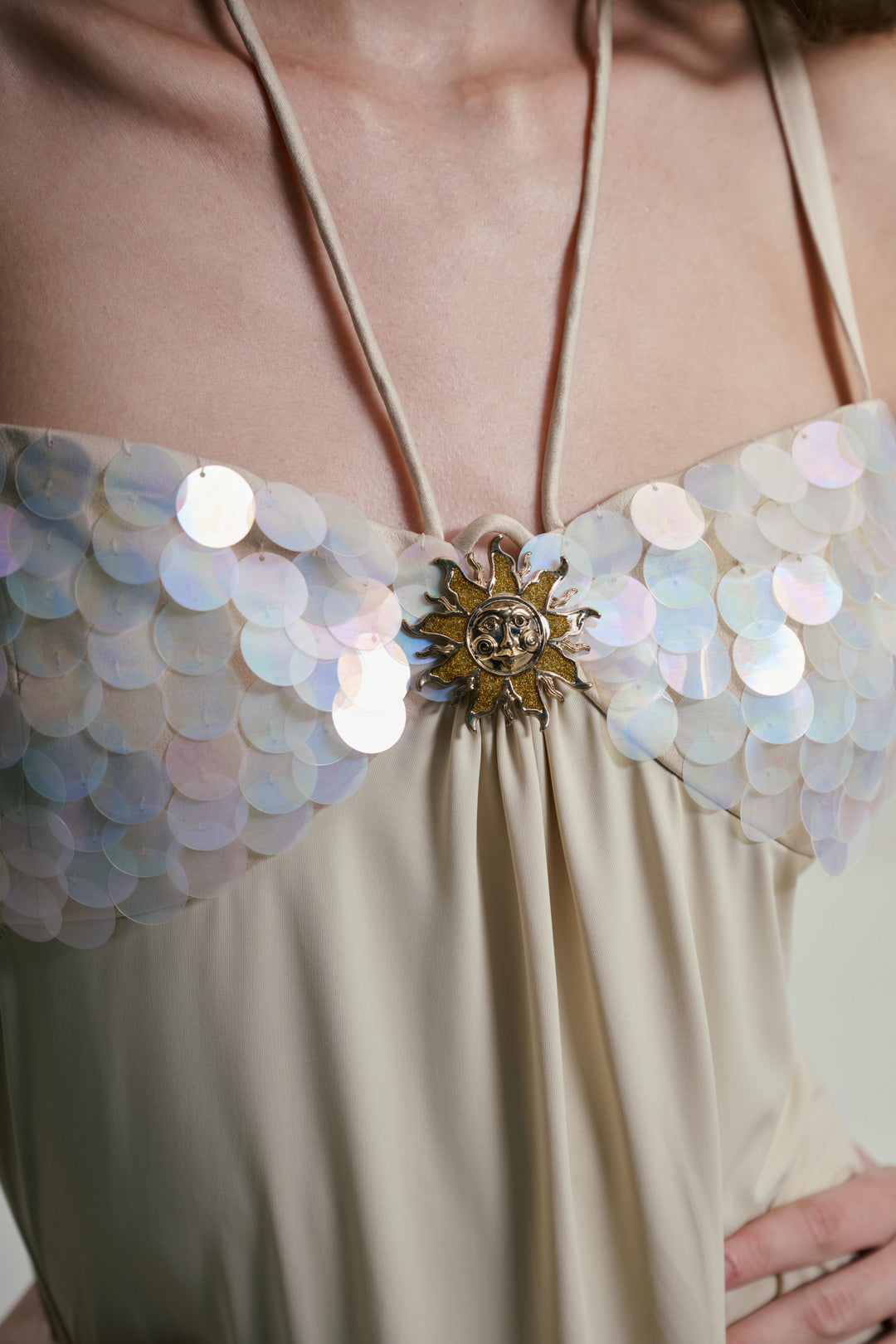 IVORY MAXI DRESS WITH SEQUINS BUST DETAILS