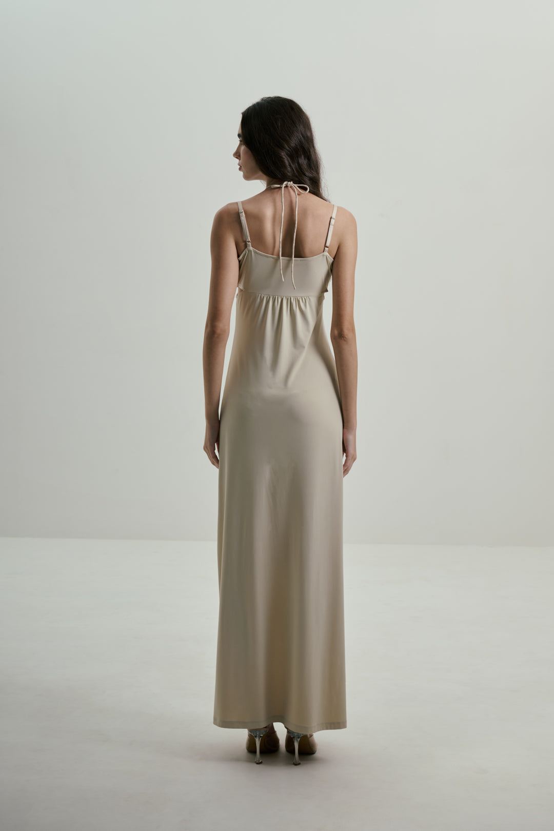 IVORY MAXI DRESS WITH SEQUINS BUST DETAILS