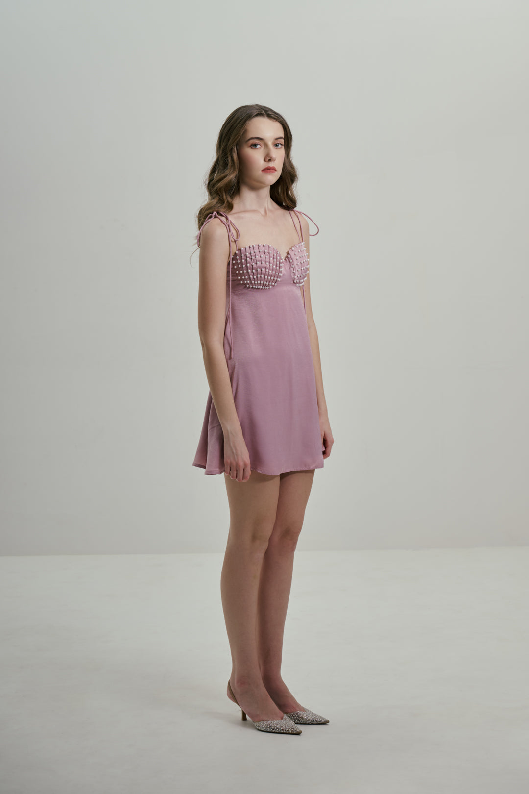 PINK MINI DRESS WITH SHELL BUST DETAIL