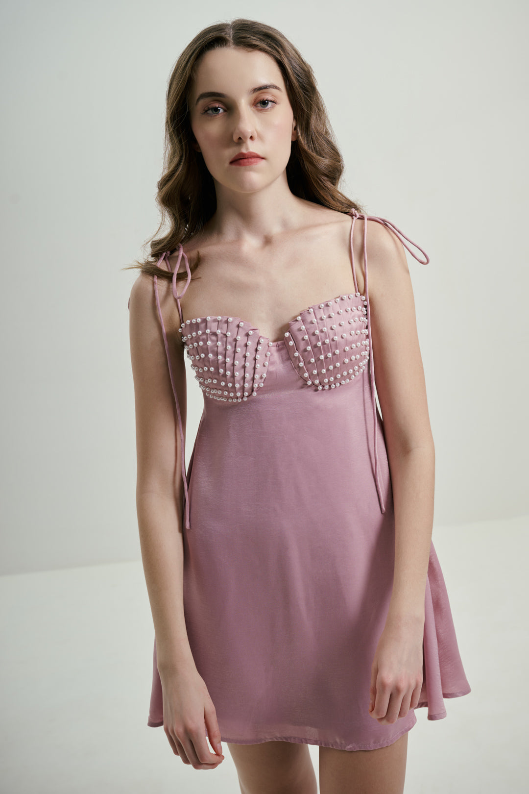 PINK MINI DRESS WITH SHELL BUST DETAIL