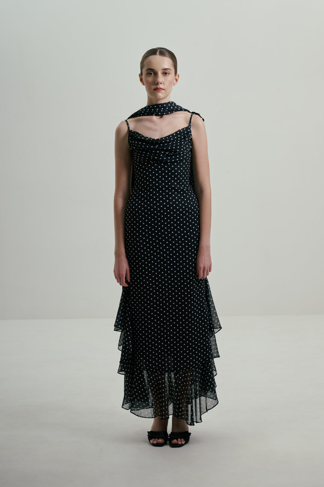 BLACK POLKA DOT GOWN WITH DUPATTA