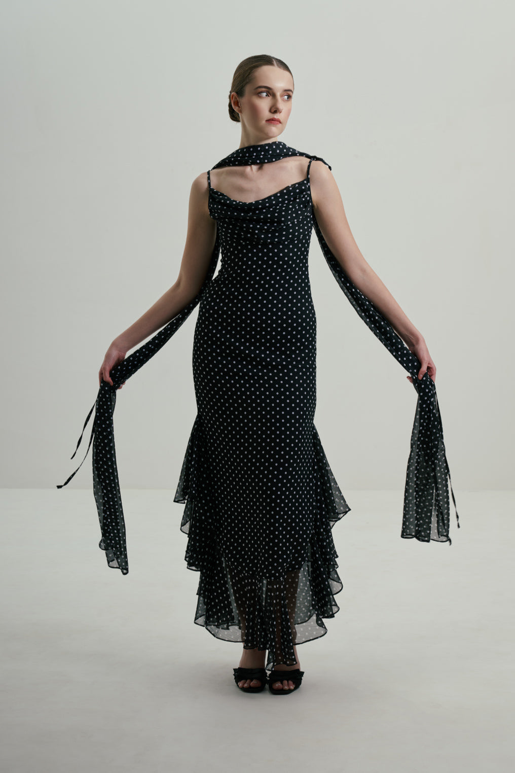 BLACK POLKA DOT GOWN WITH DUPATTA
