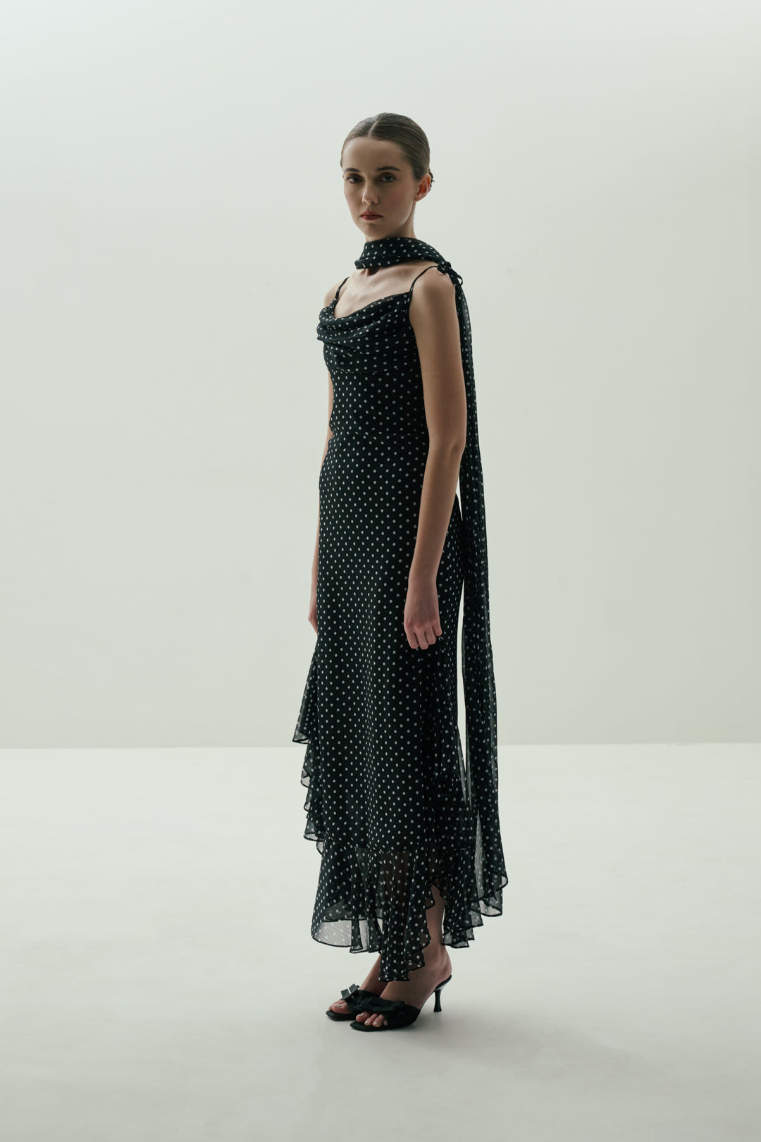 BLACK POLKA DOT GOWN WITH DUPATTA