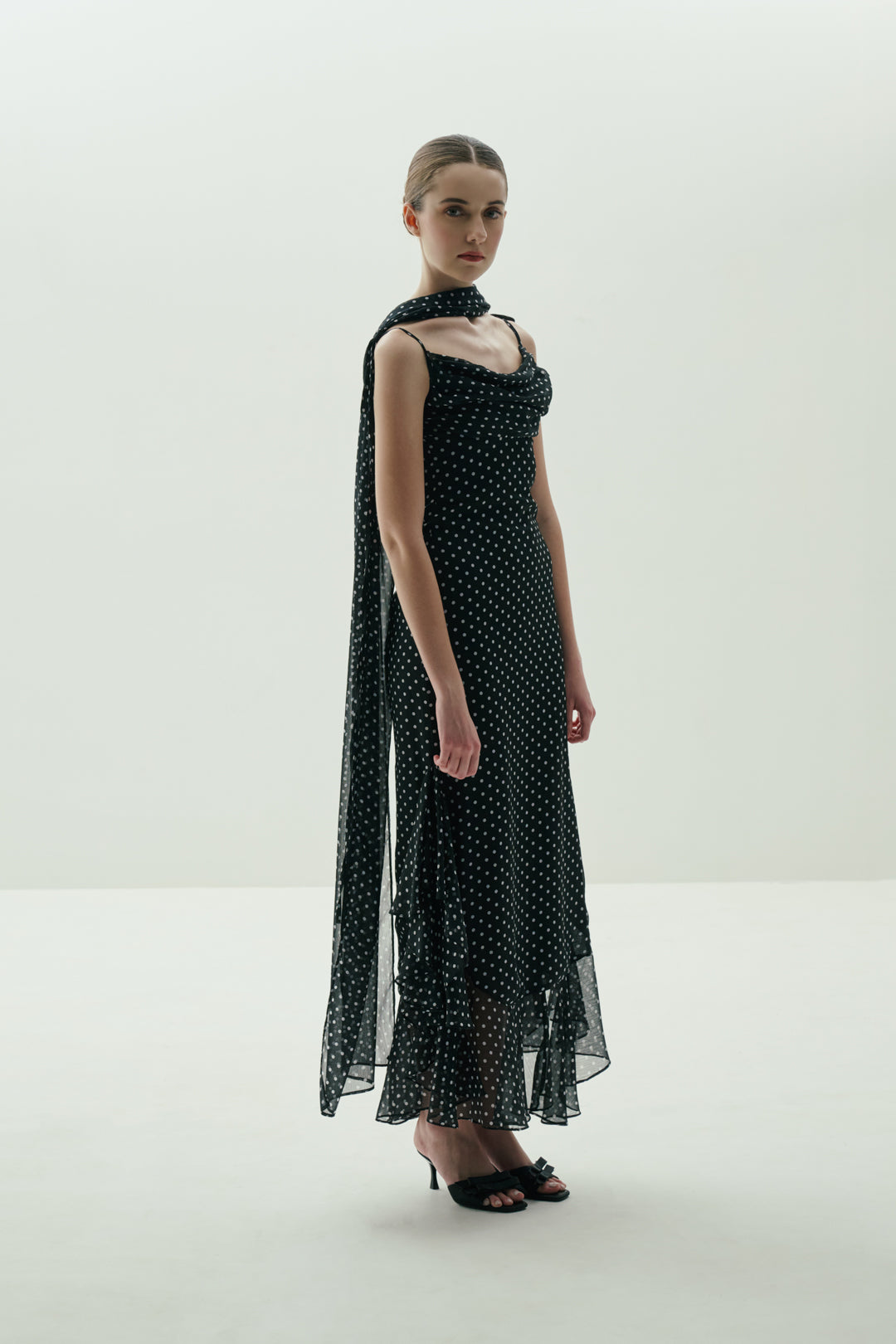 BLACK POLKA DOT GOWN WITH DUPATTA