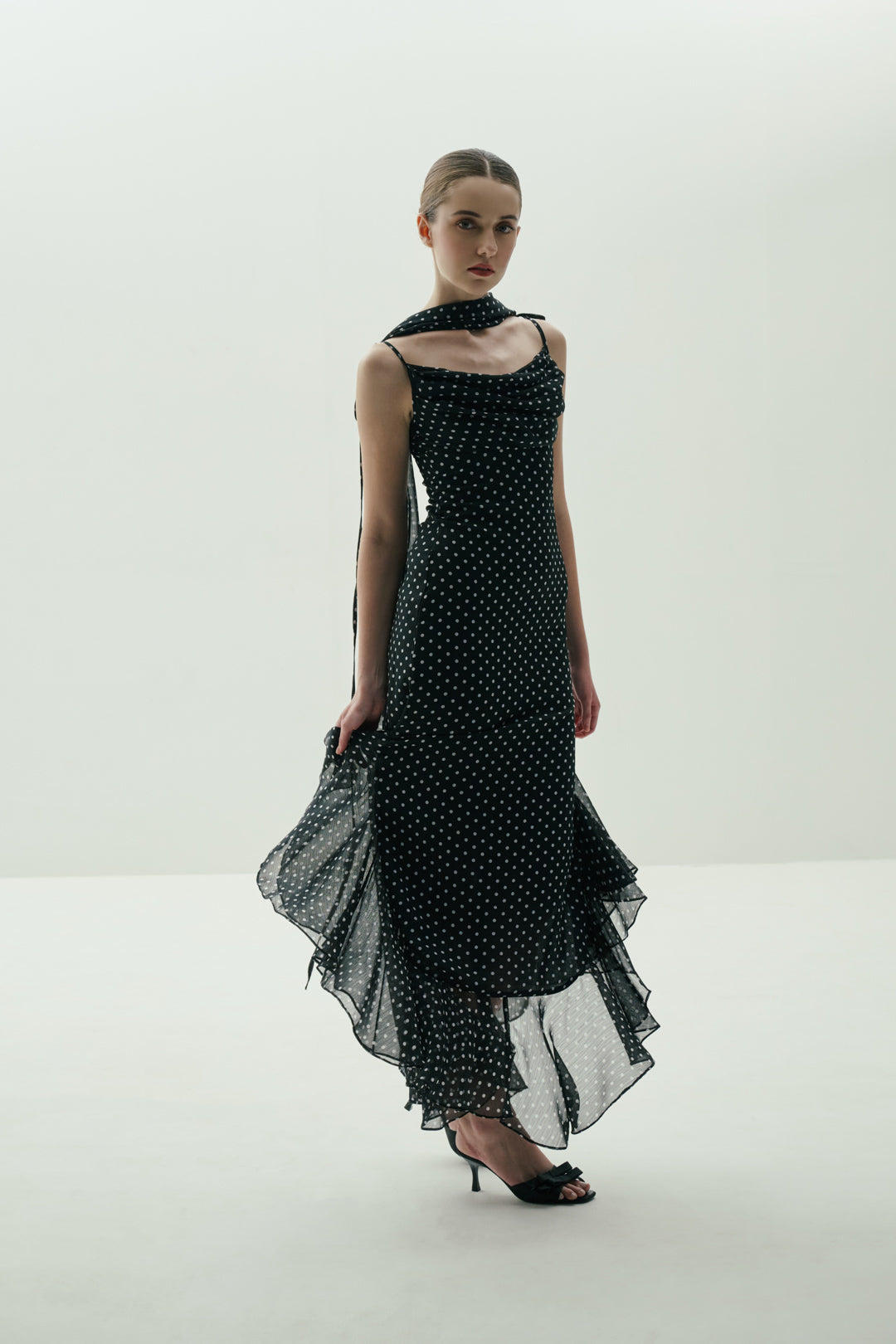 BLACK POLKA DOT GOWN WITH DUPATTA