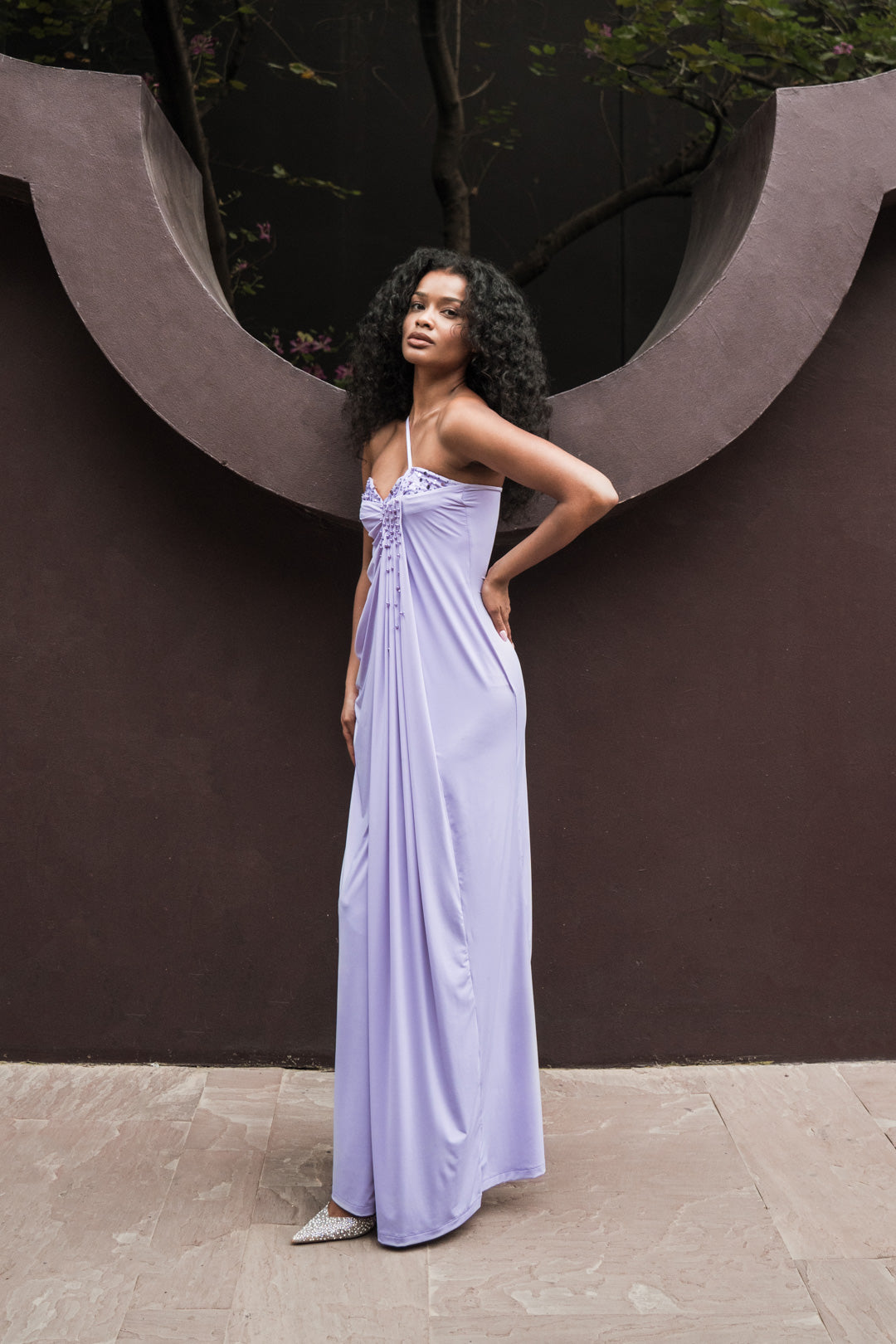 LILAC ONE-SHOULDER DRAPED GOWN
