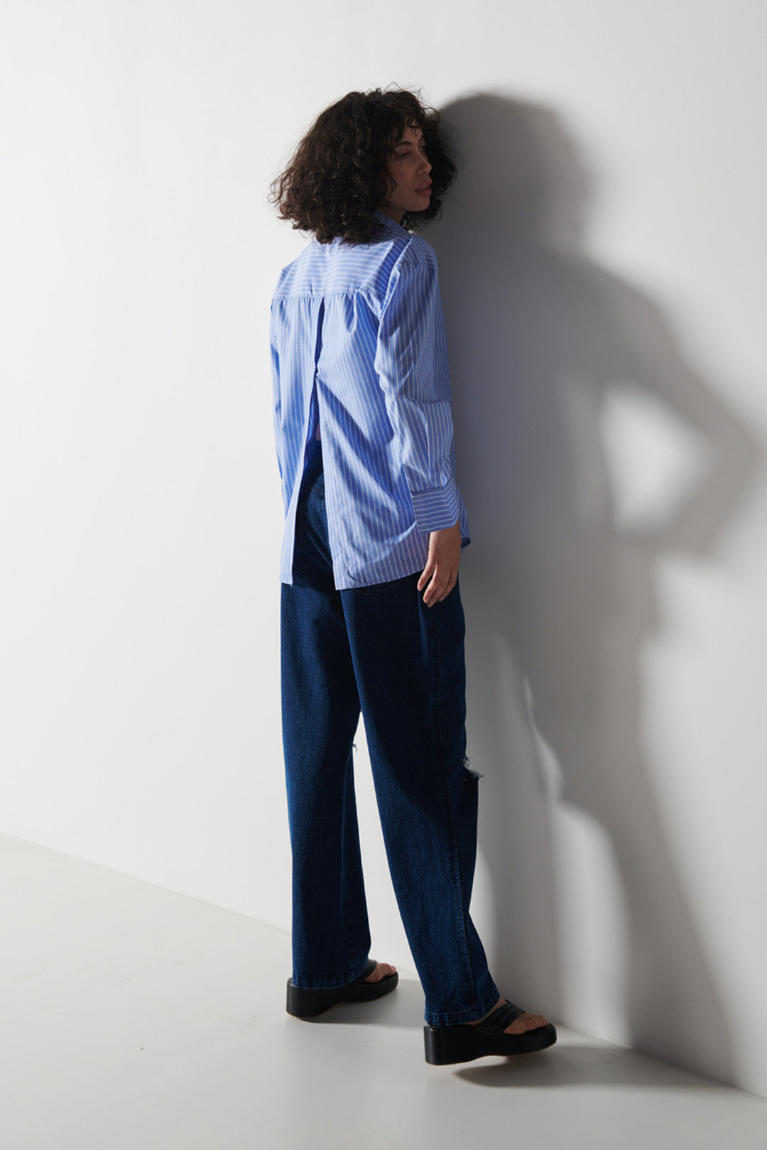 Pin Stripe Shirt With Distressed Jeans