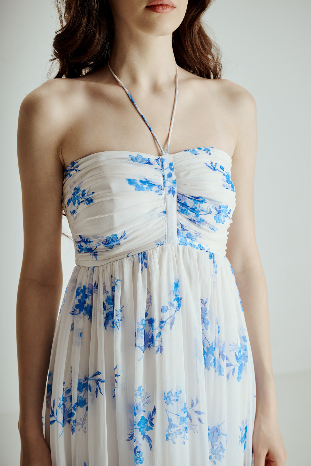 BLUE FLORAL PRINT MAXI DRESS WITH TIE STRAP