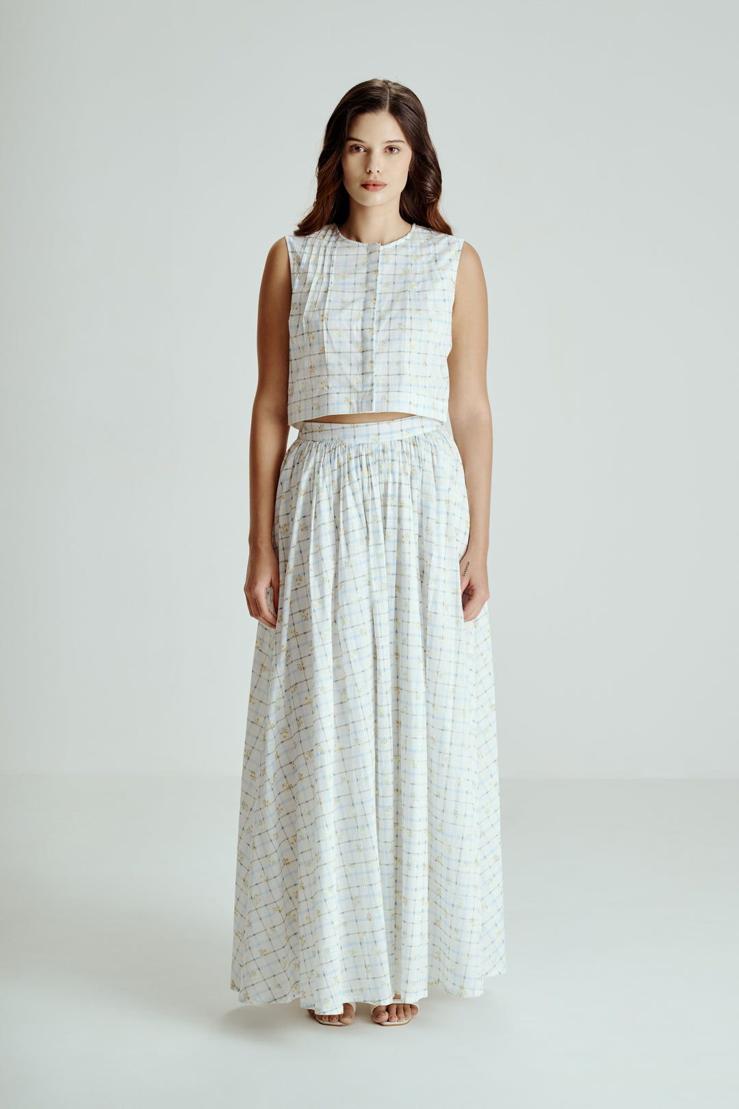 Sleeveless Crop Top with Flared Maxi Skirt Co-Ord Set