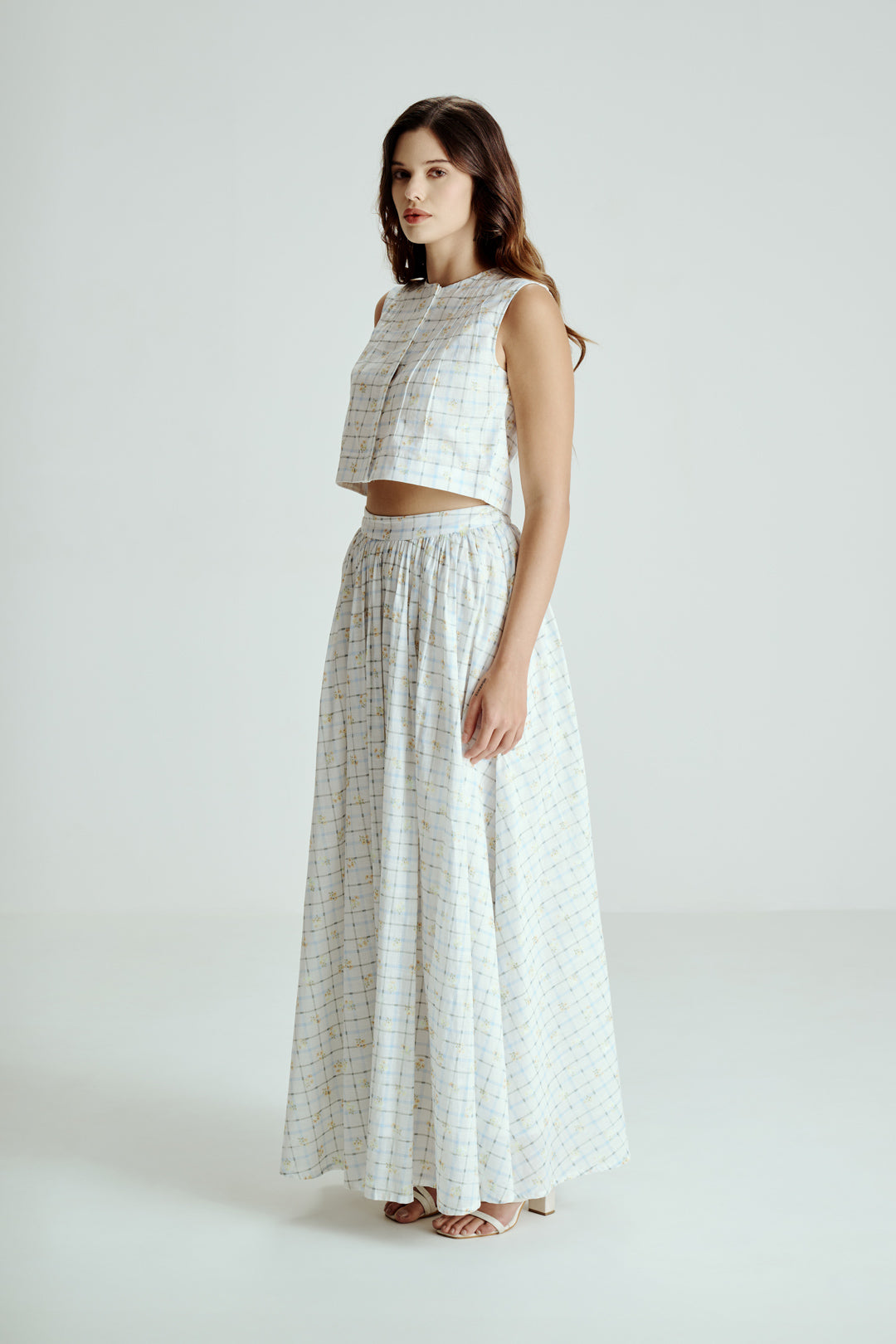 Sleeveless Crop Top with Flared Maxi Skirt Co-Ord Set