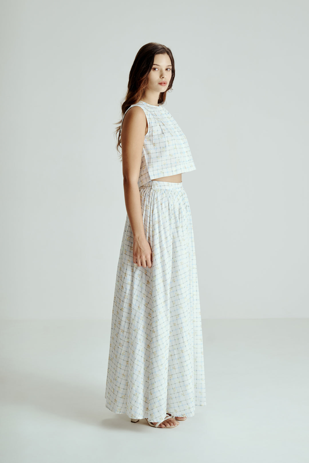 Sleeveless Crop Top with Flared Maxi Skirt Co-Ord Set