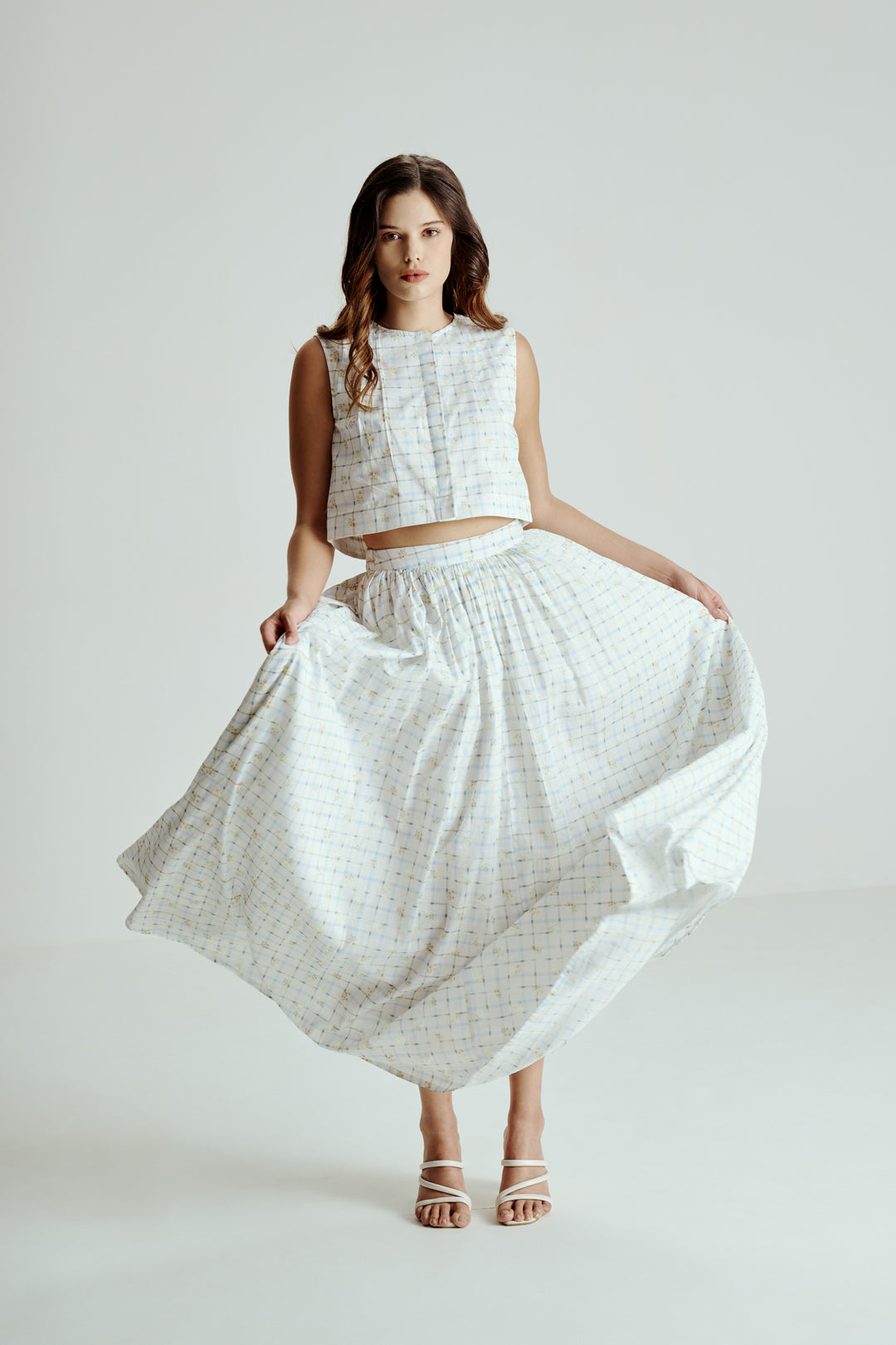 Sleeveless Crop Top with Flared Maxi Skirt Co-Ord Set