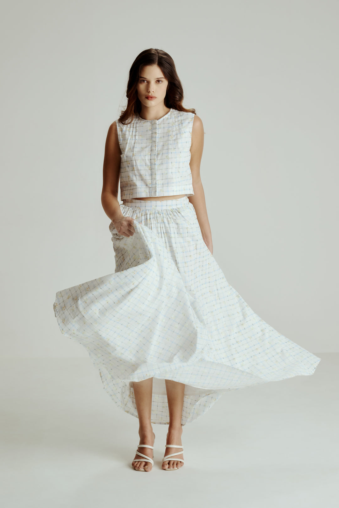 Sleeveless Crop Top with Flared Maxi Skirt Co-Ord Set