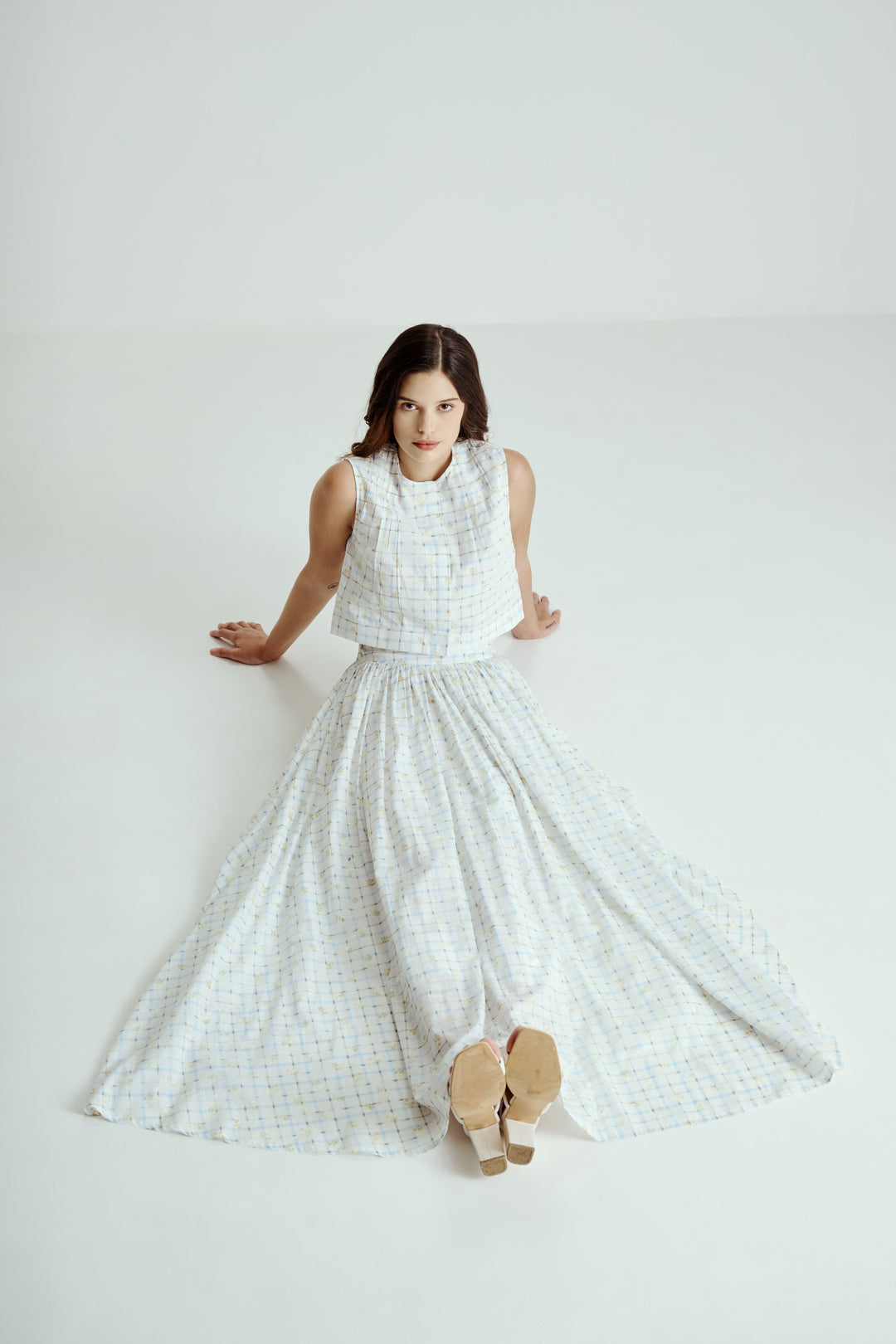 Sleeveless Crop Top with Flared Maxi Skirt Co-Ord Set