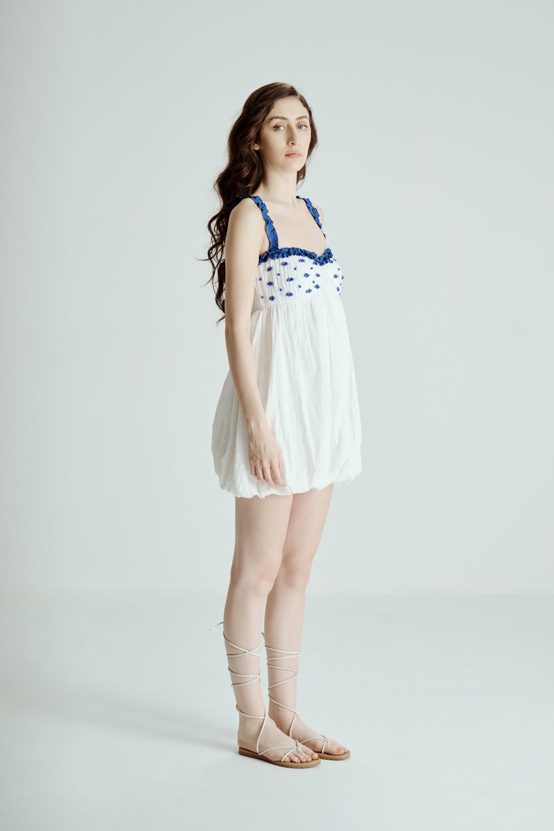EMBELLISHED BUST MINI DRESS WITH RUFFLE STRAP