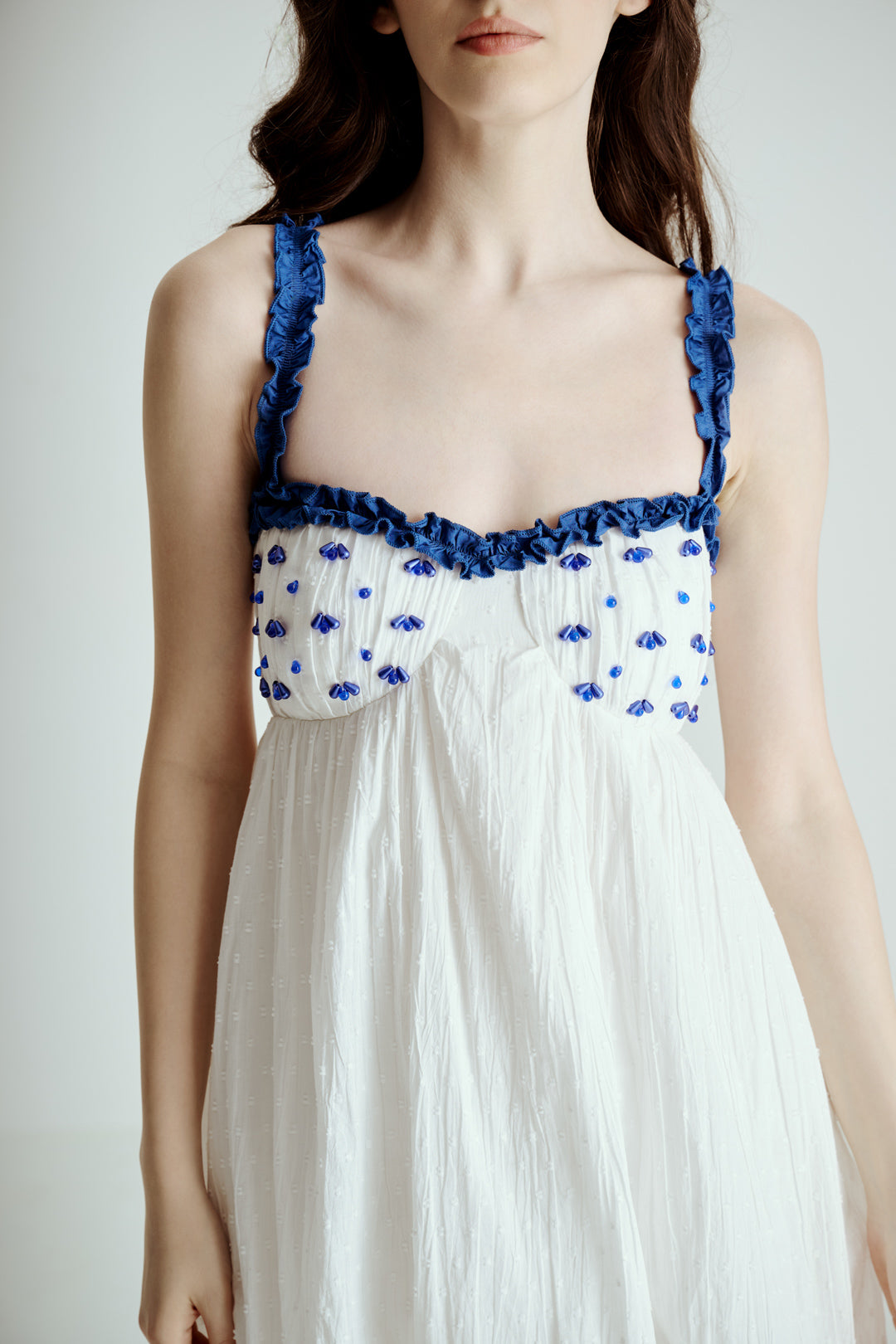 EMBELLISHED BUST MINI DRESS WITH RUFFLE STRAP